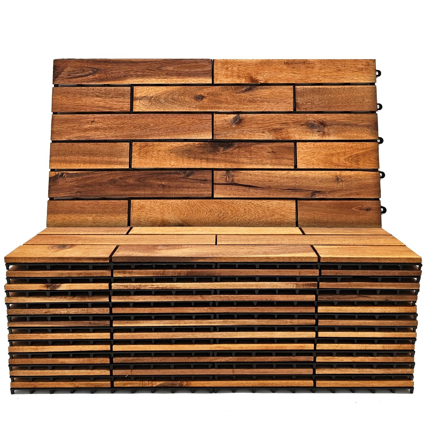 Acacia Wood Interlocking Deck Tiles 6-Pack for Easy Patio Flooring, 12 Sq Ft