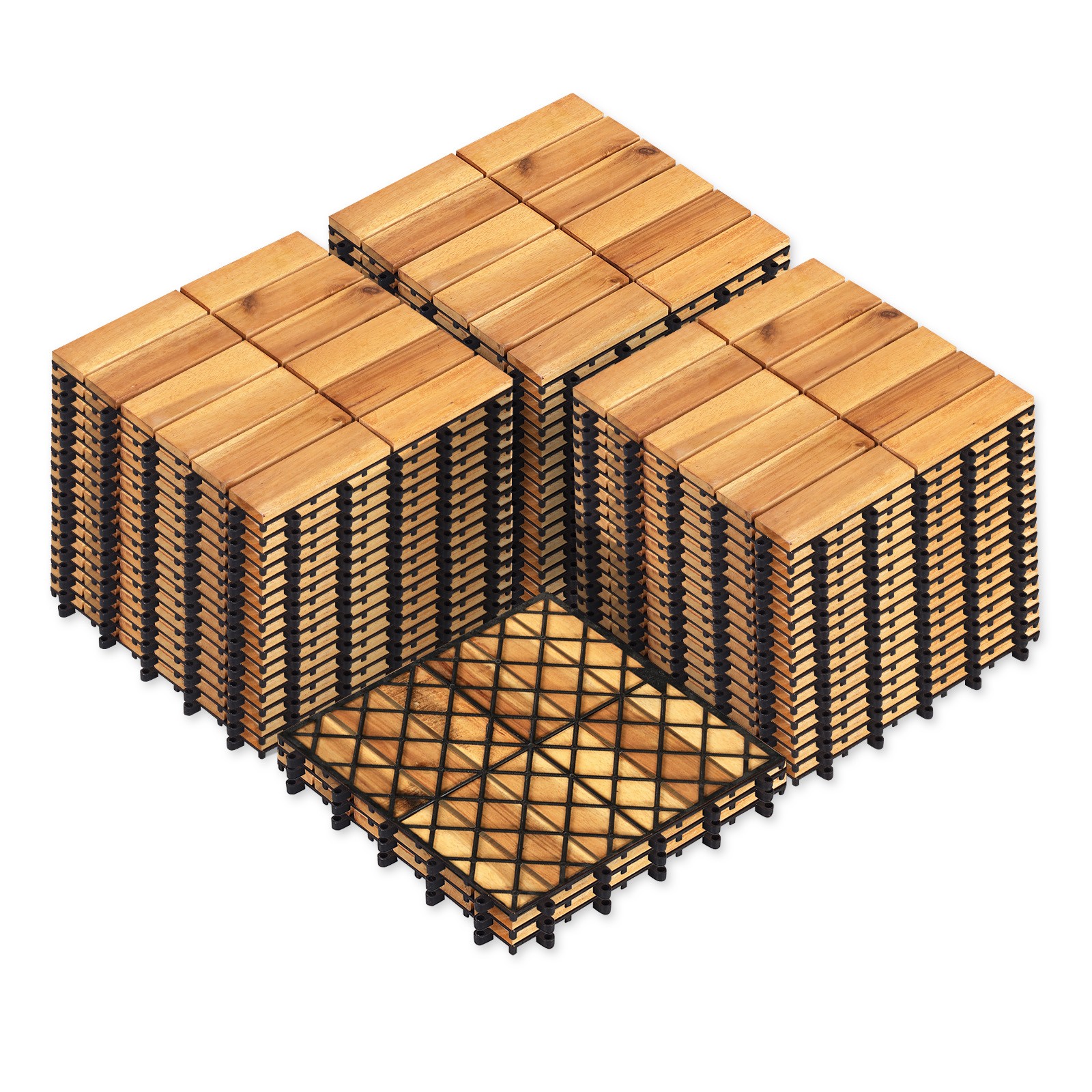 12″ x 12 Acacia Wood Interlocking Deck Tiles 54 PCS Waterproof Flooring Tiles