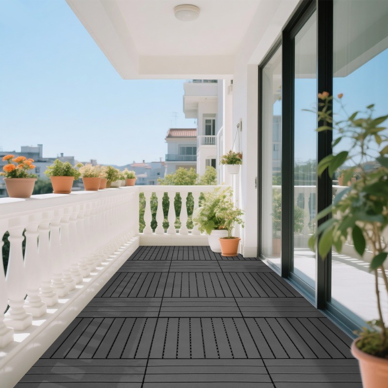 24 pieces of dark gray outdoor terrace deck tiles, DIY interlocking decking