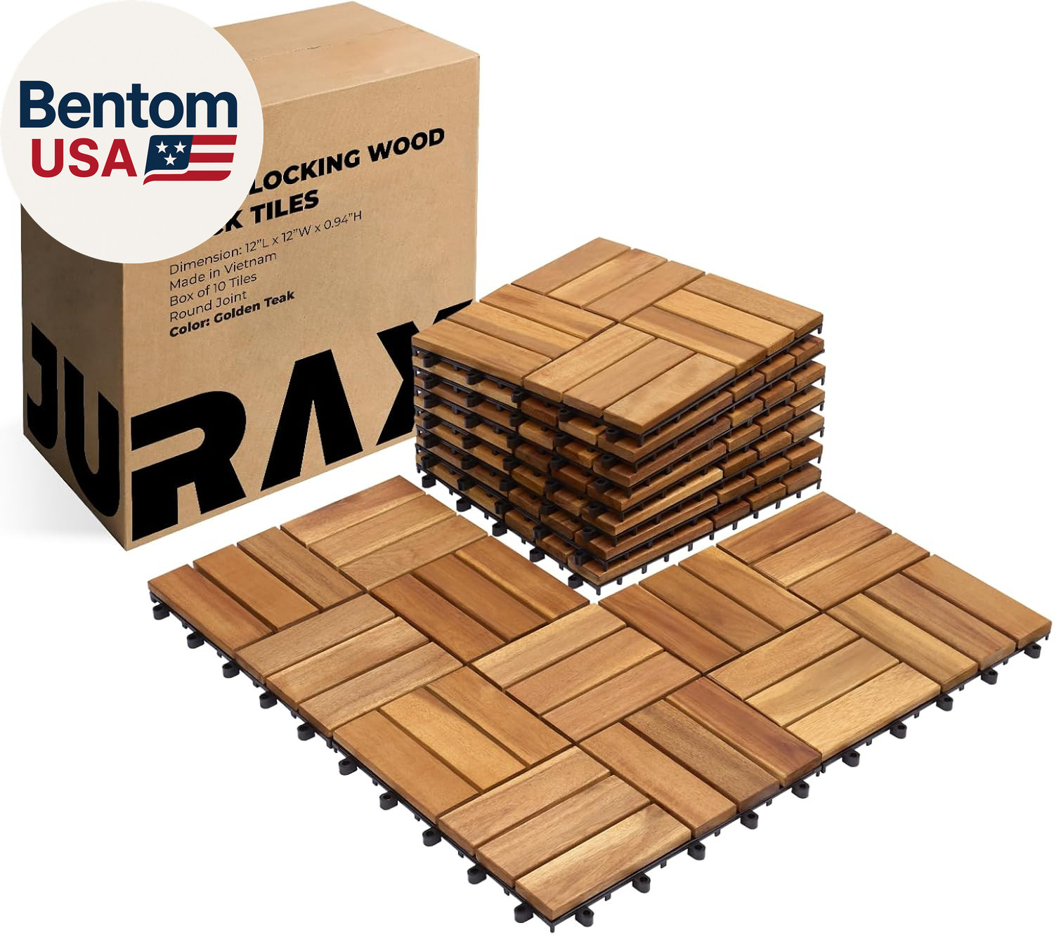 Premium Patio Deck Tiles, 10 Pcs 12”X12” Snap Together Patio Flooring for Outdoo