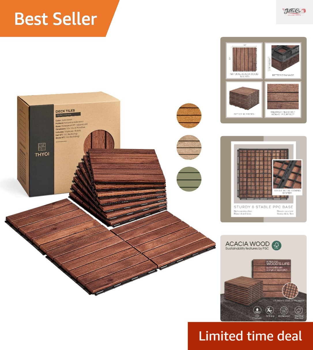 10-Square Feet of Stylish Acacia Wood Tiles – Perfect for Indoor & Outdoor Use