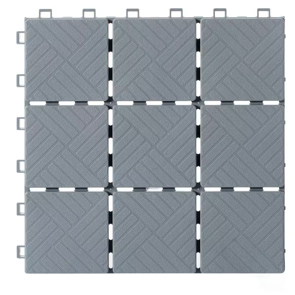 Gray Plastic Interlocking Garden Path Tiles Outdoor Flooring Decorative Floor Gr