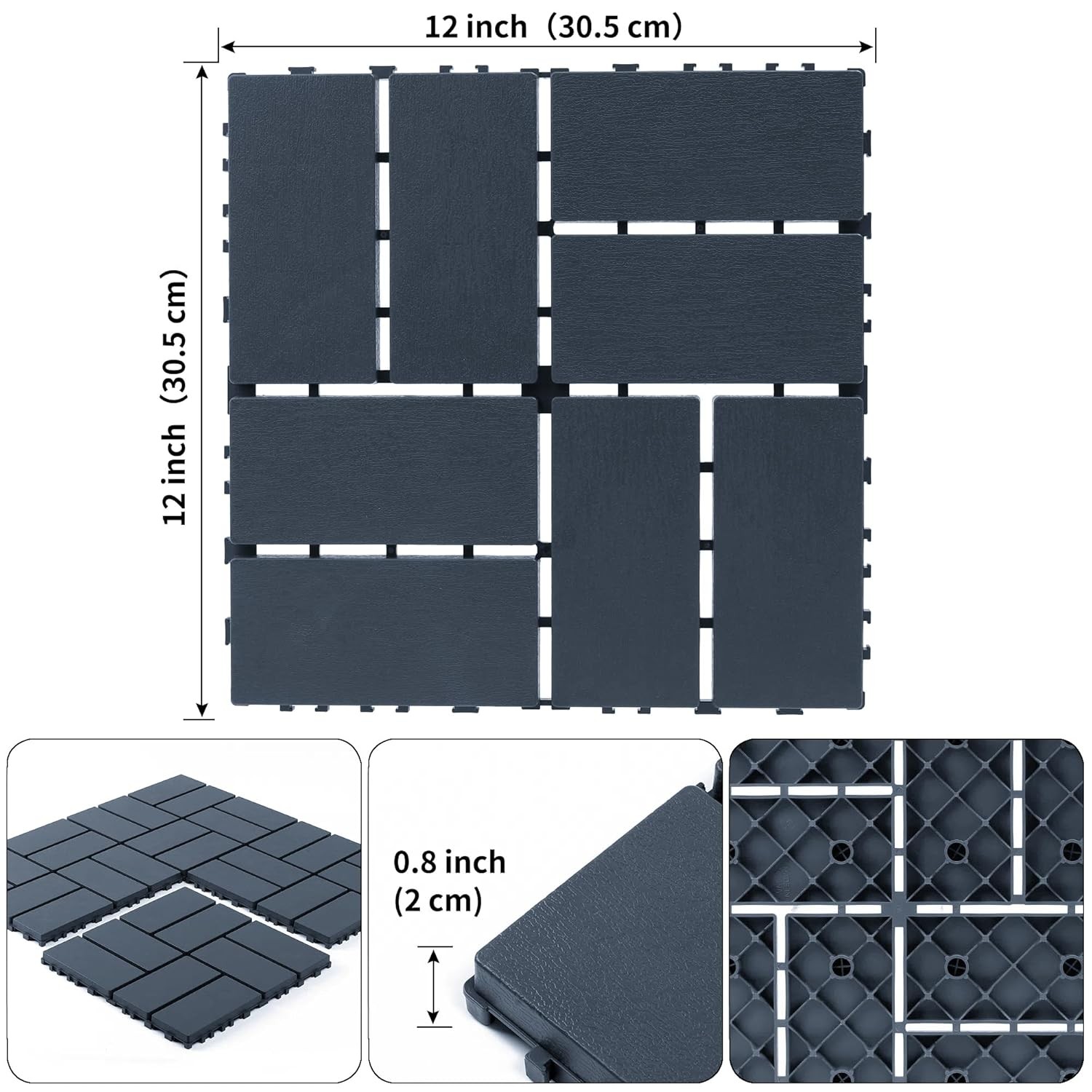 Plastic Interlocking Deck Tiles 44 PCS 12×12 Inches Waterproof Outdoor Patio