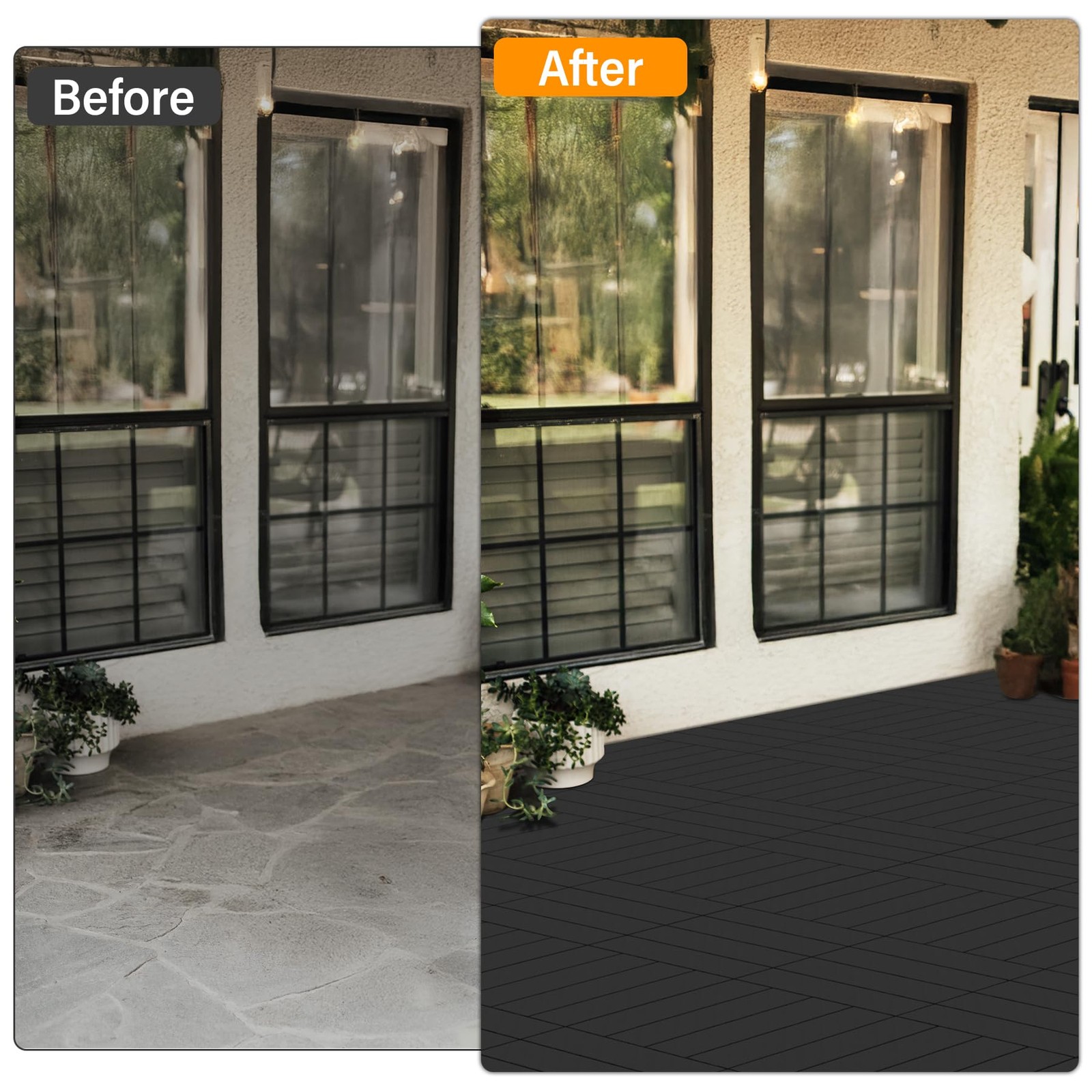 44PCS Plastic Interlocking Decking Tiles 12″ x 12″, Dark Grey