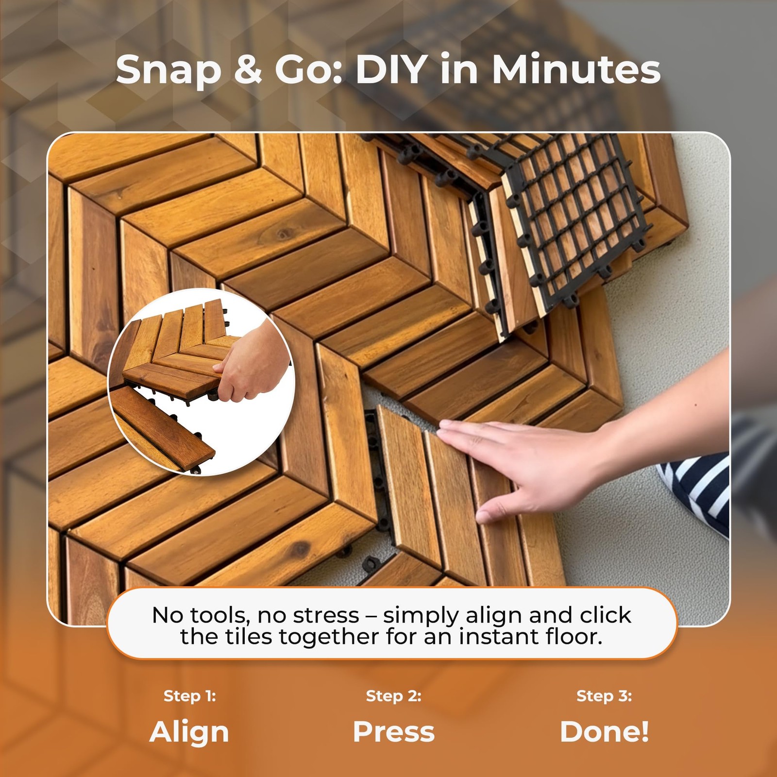 Majestick Goods 24-Pack Herringbone Acacia Wood Interlocking Deck Tiles