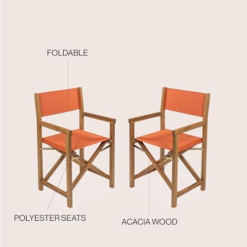 Cukor Coastal Acacia Wood Folding Outdoor Director Chair Set Orange/Teak Brown