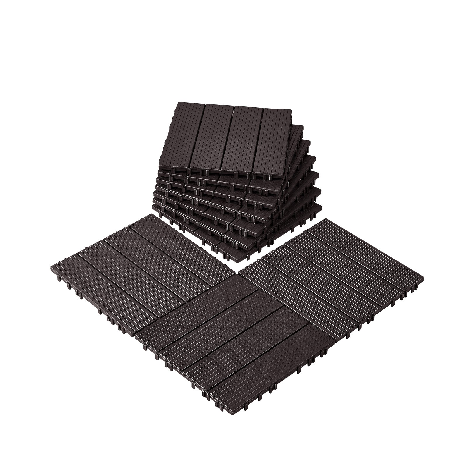 Interlocking Deck Tiles 10 Pack 12″x12″ Waterproof 10sq.ft Patio Dark Brown