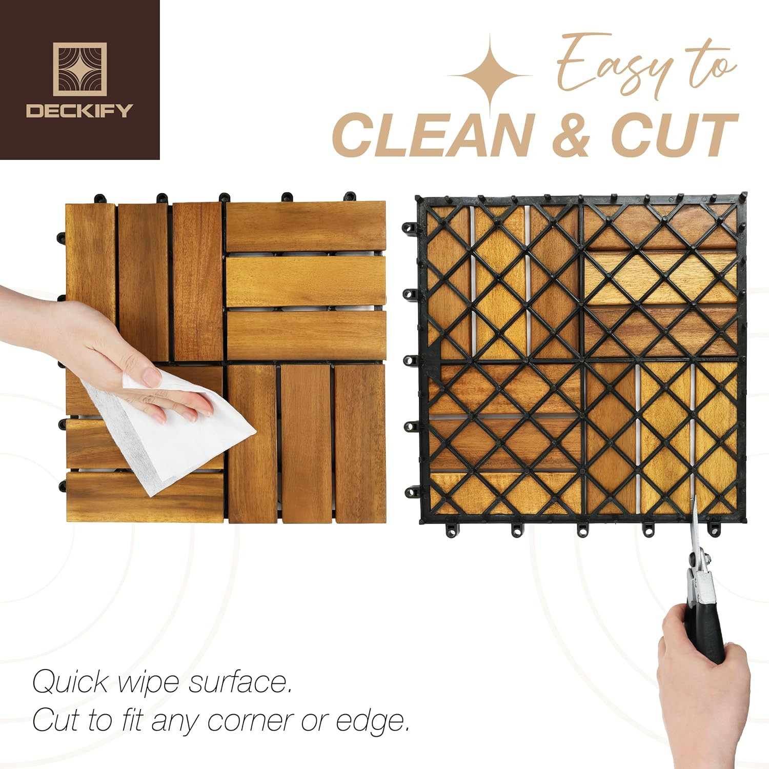 9Pcs Premium Acacia Wood Interlocking Patio Deck Tiles, 12 X 12 X 0.9 Inch Outdo
