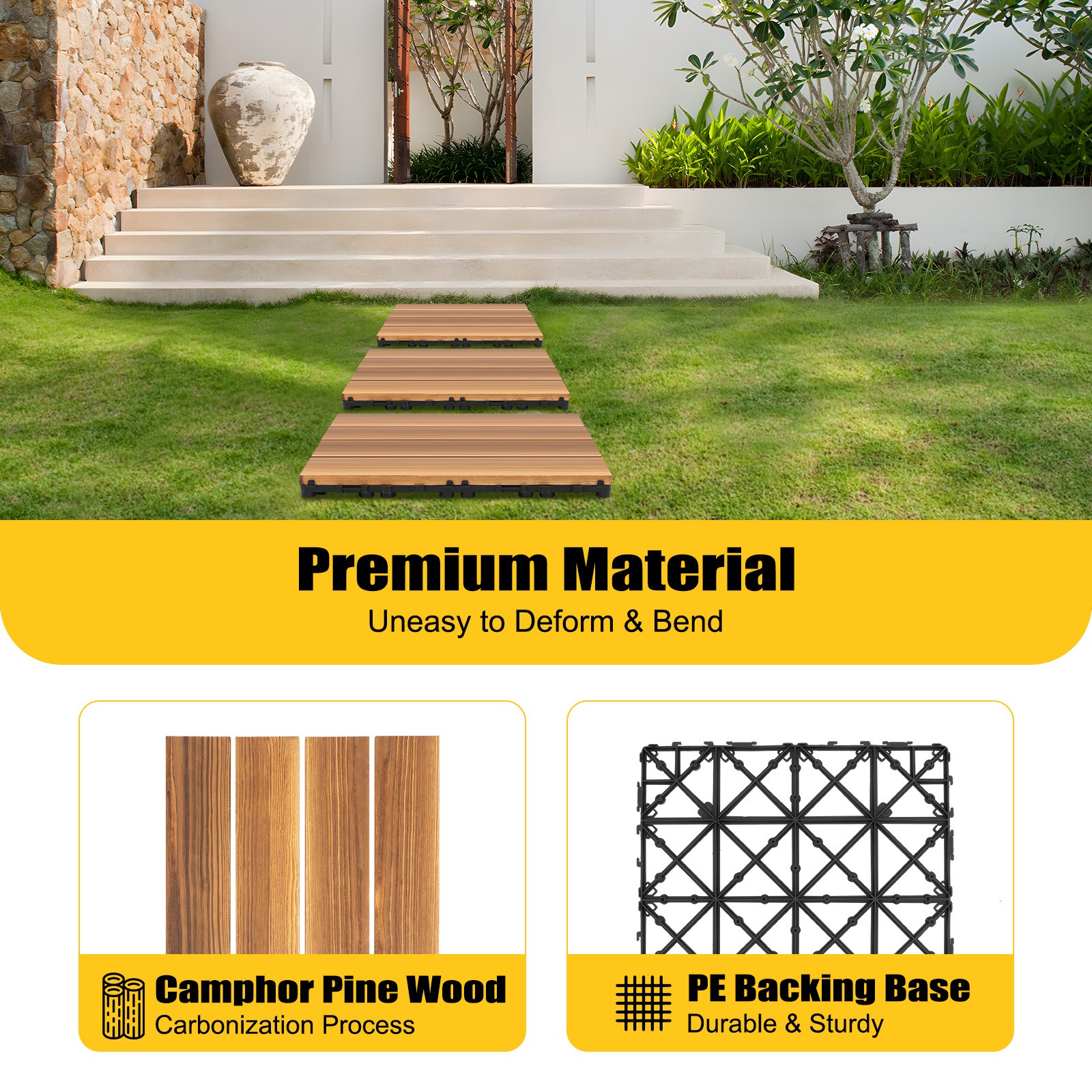 36pcs 12”x12” Deck Patio Tile Interlocking Wood Flooring Pavers Tiles Outdoor