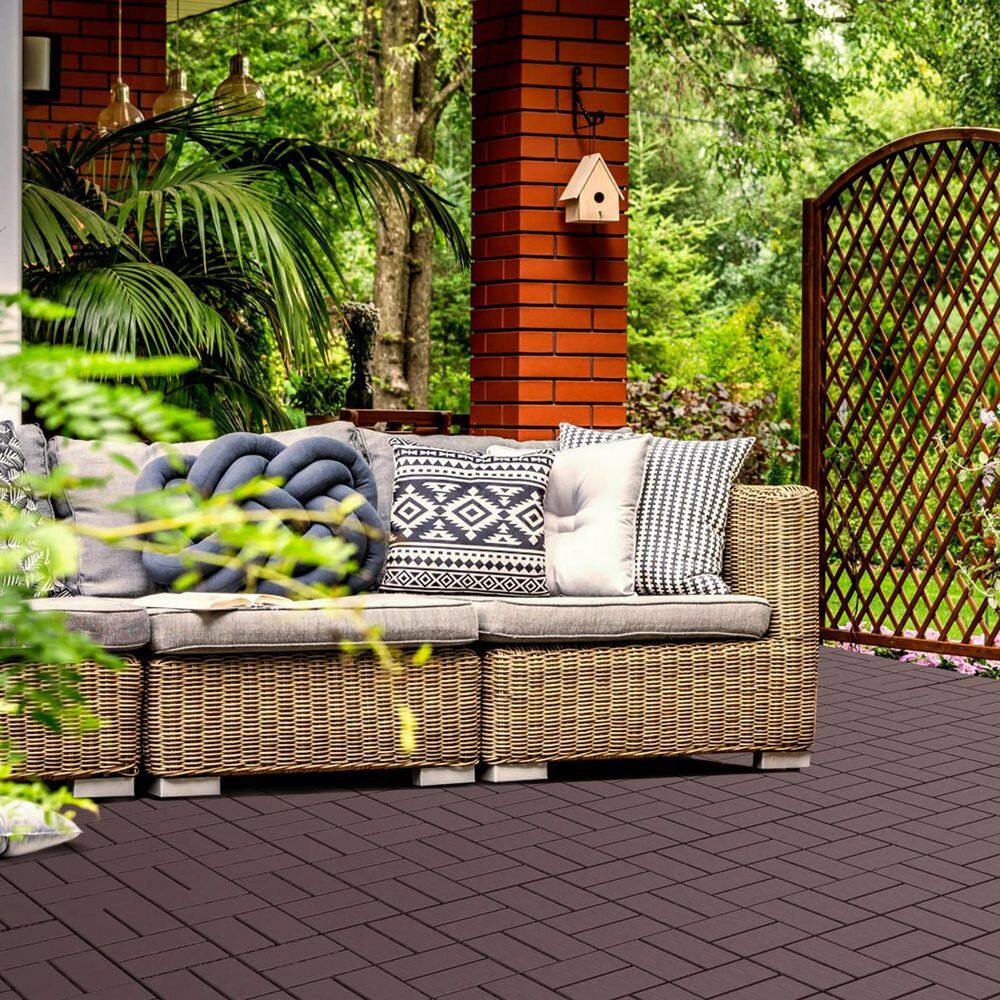 Dark Brown Plastic [12″X12″] X [0.75In] Deck Tiles, 36 Tiles/Case (36 Sq. Ft.)
