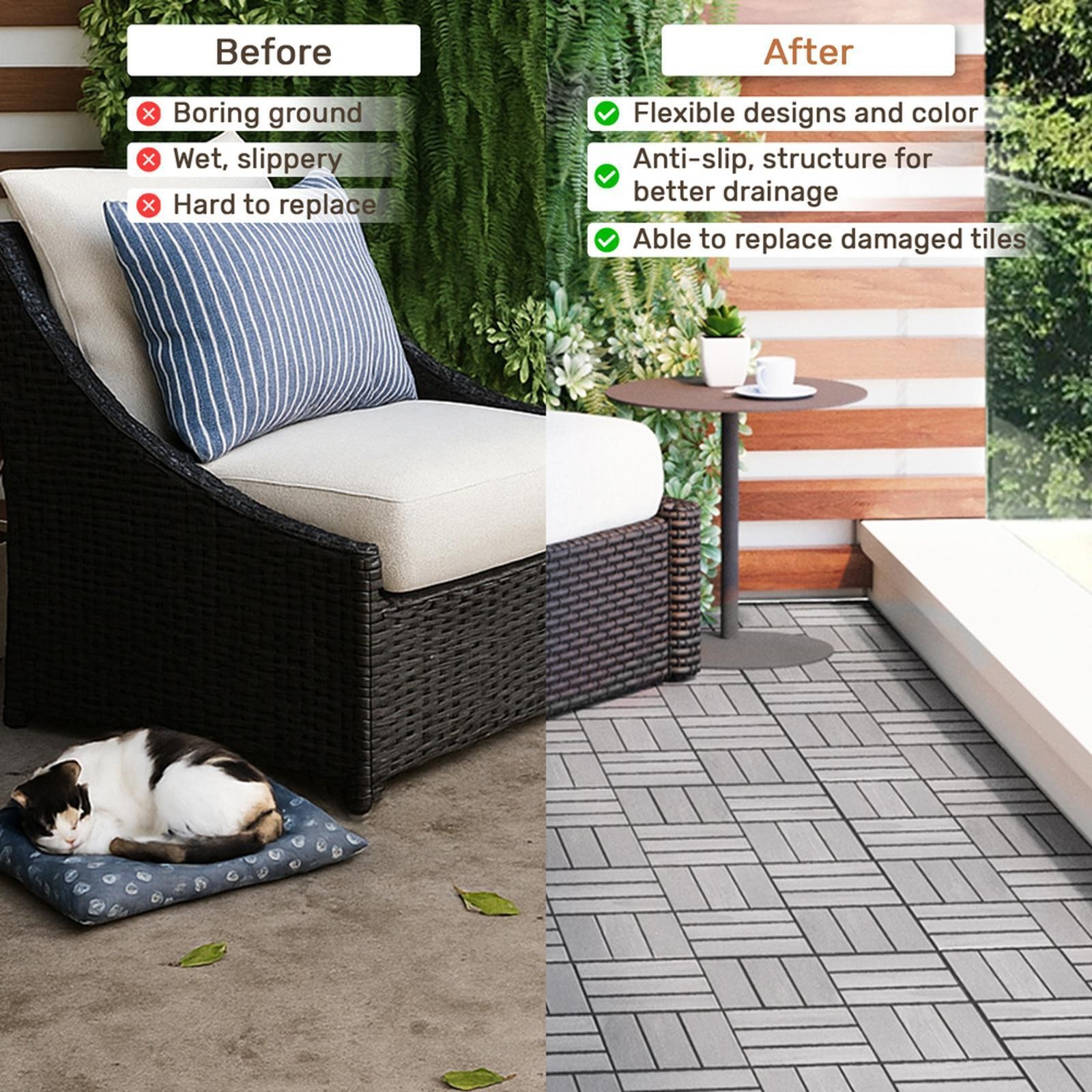 30 PCS Interlocking Deck Tiles Checker Pattern, 12″ x 12″ Square Light Gray