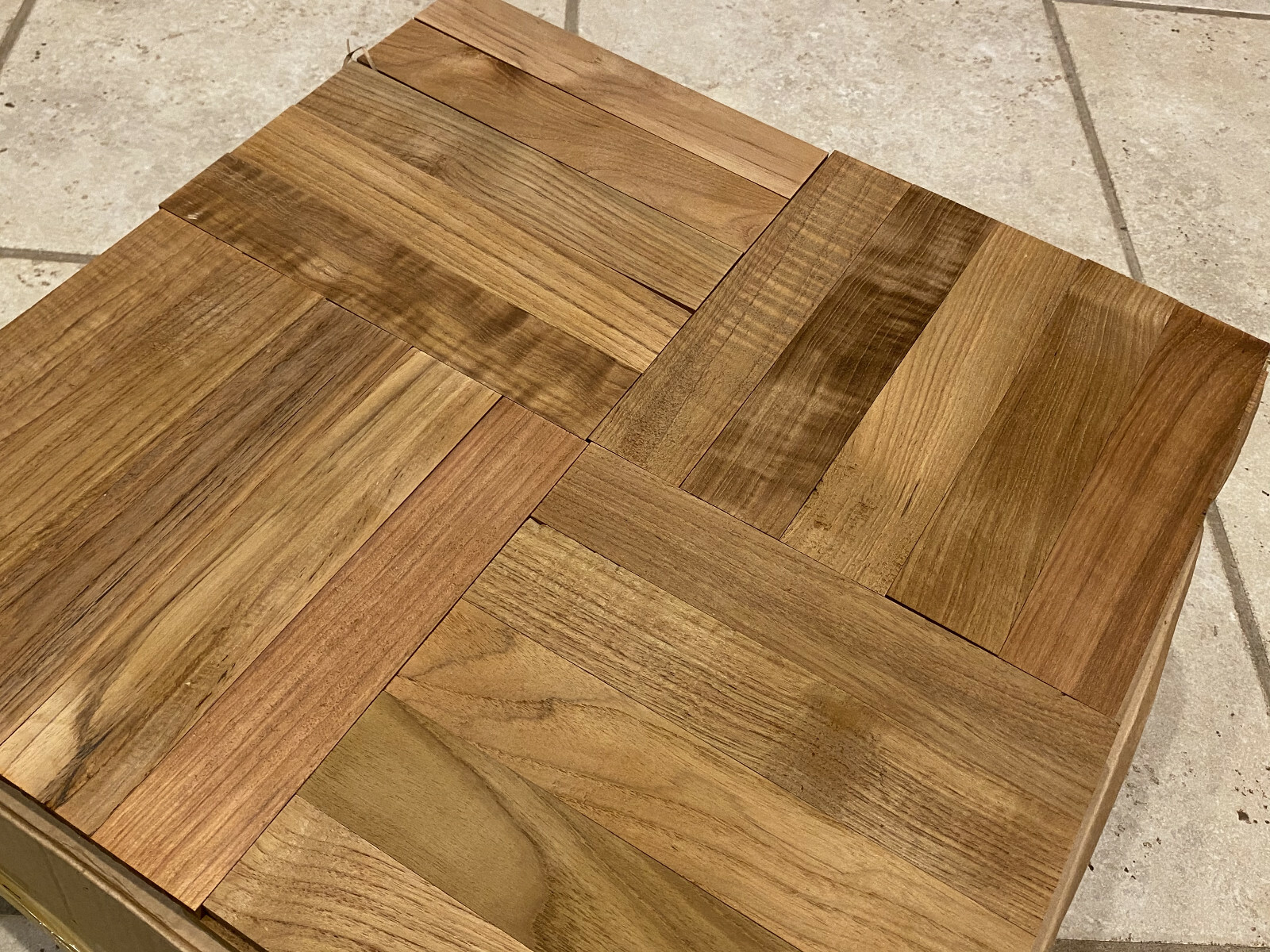 Gorgeous Teak Parquet Flooring – 45 SF / box 18″x18″ Fingerblock – new old stock