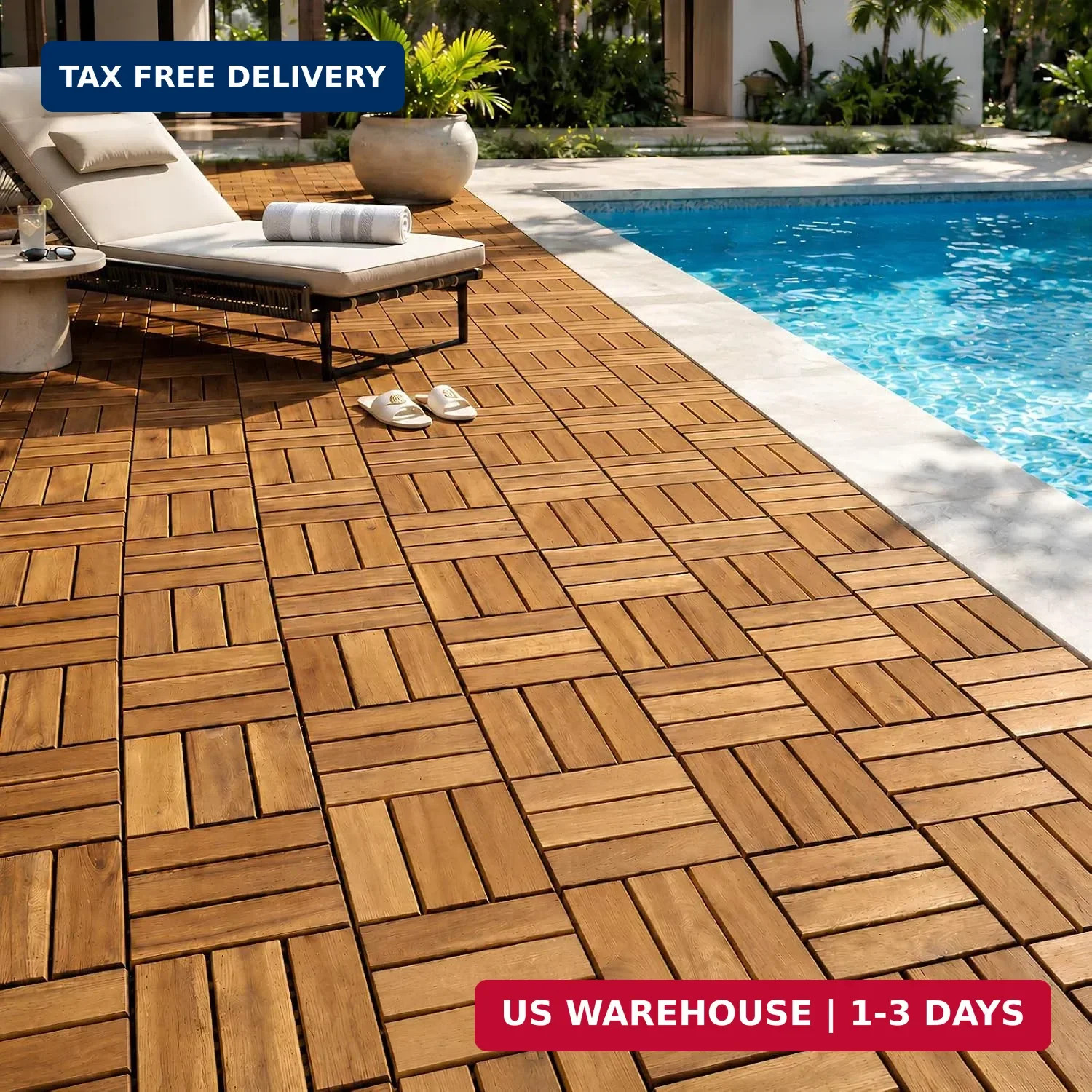 Premium Deck Tiles, 10 Pcs Patio Flooring – Golden Teak – Crossed | Square