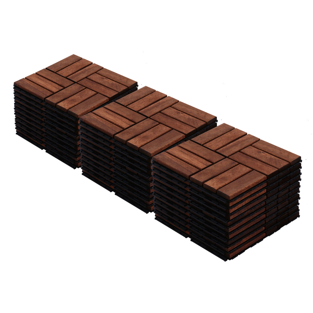 30pcs Acacia Wood Deck Tile Interlocking Flooring Pavers Tiles Outdoor Patio