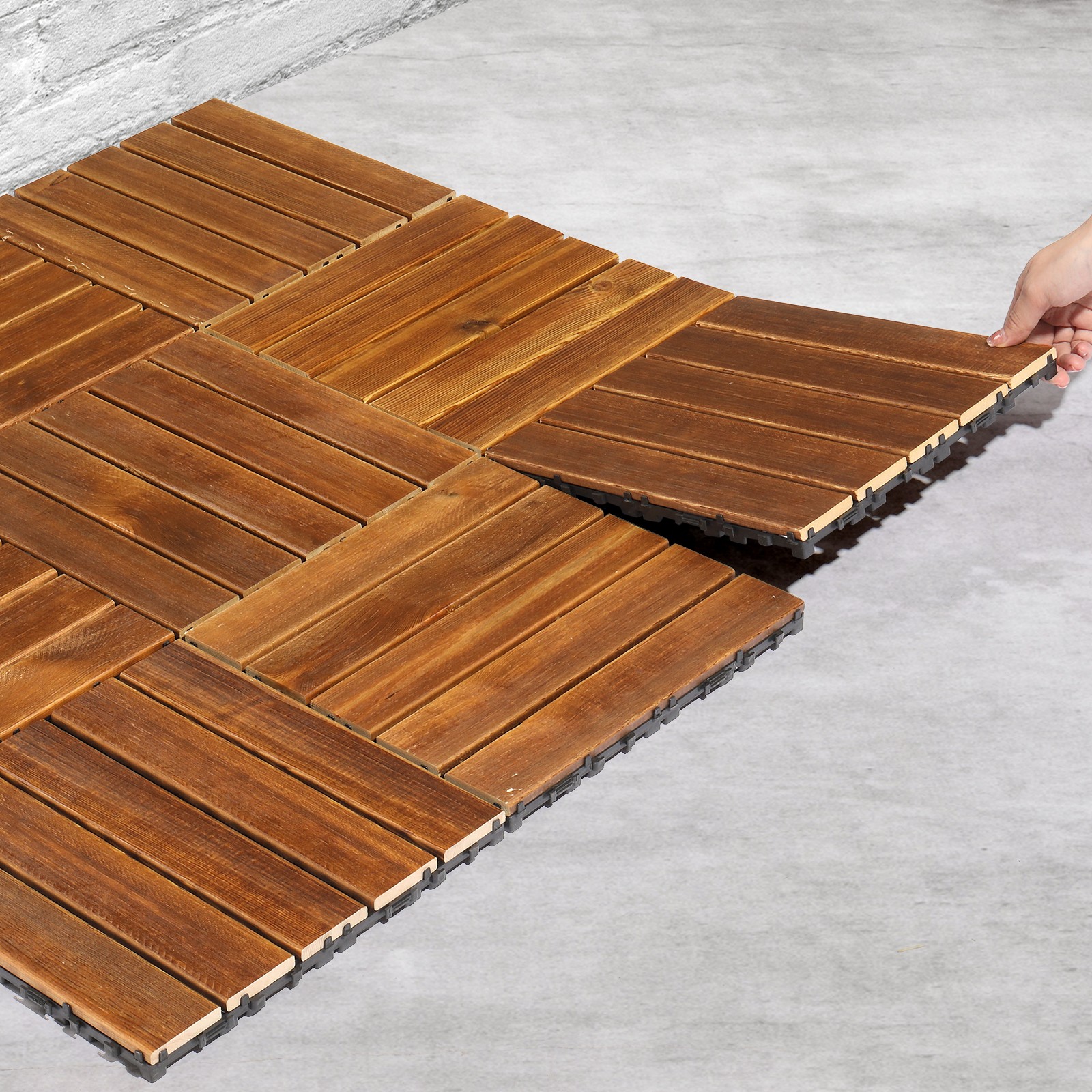 27pcs Wood Interlocking Deck Tiles 11.8″x11.8″, Waterproof Flooring Tiles