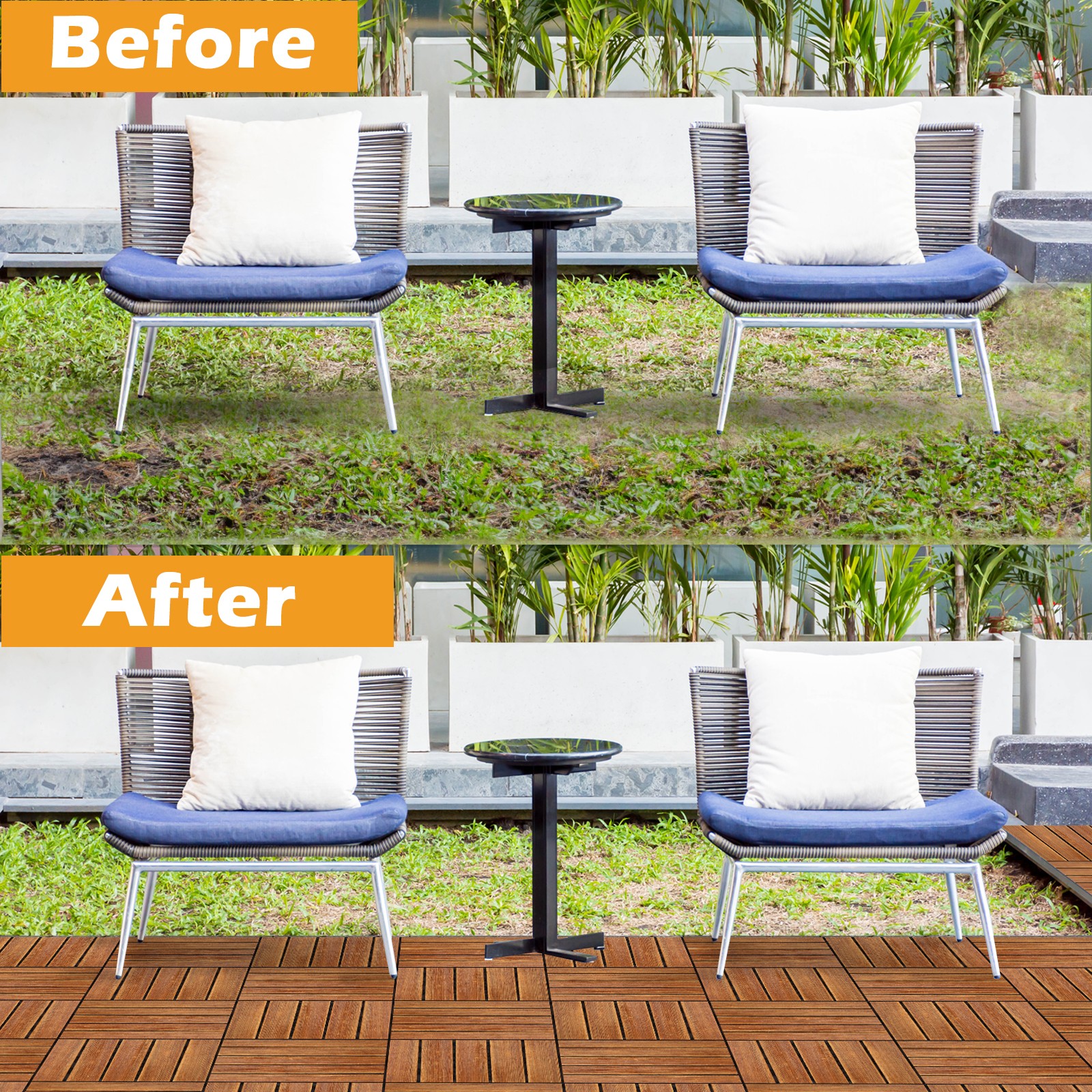 27pcs Wood Interlocking Deck Tiles 11.8″x11.8″, Waterproof , Stripe Pattern