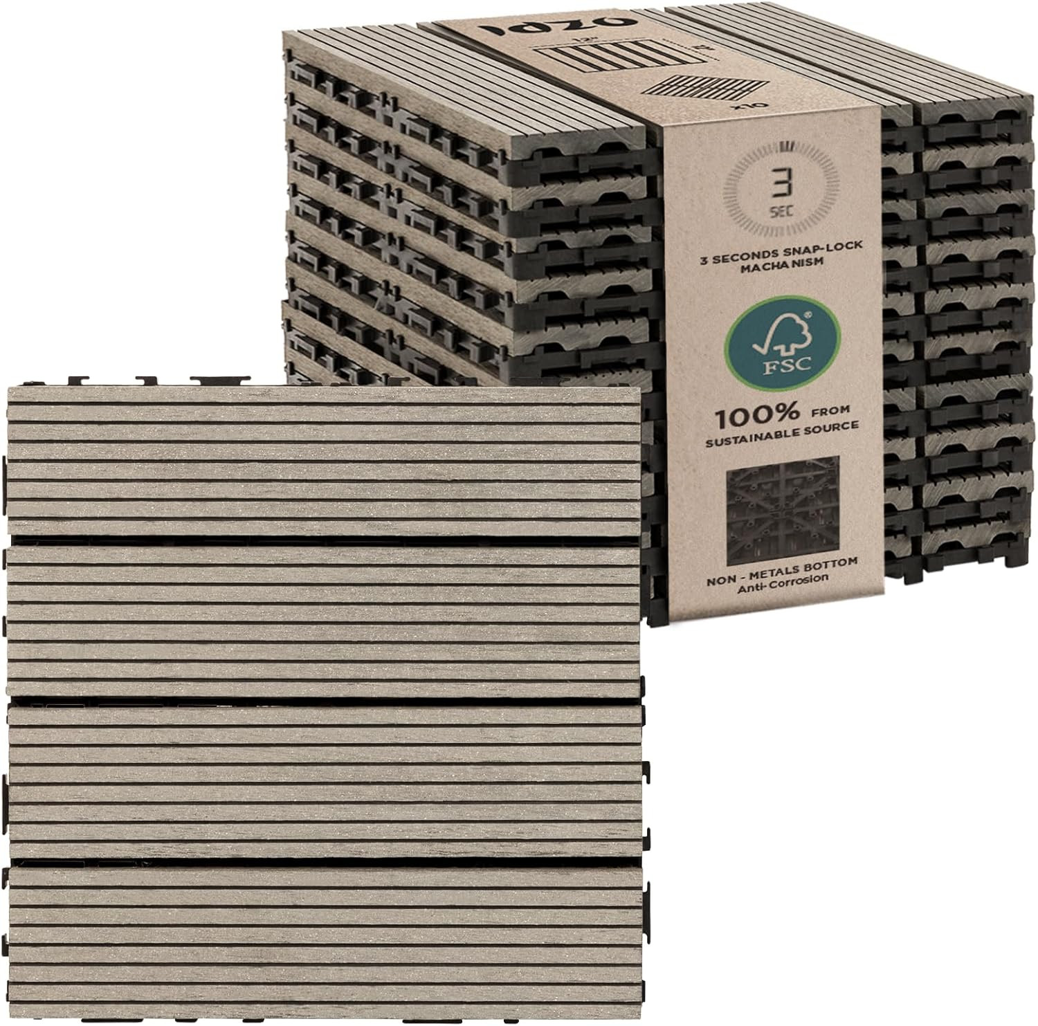 Wood Plastic Composite Deck Tiles Set of 10, Sustainable FSC Composite Decking R