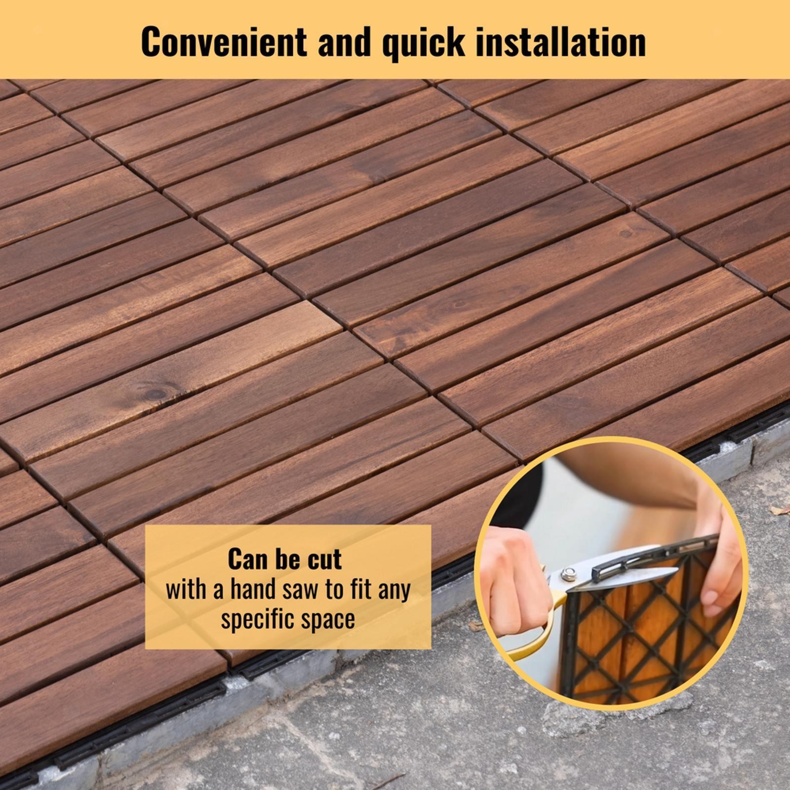 Premium Acacia Interlocking Deck Tiles, 20 Square Waterproof Outdoor Flooring