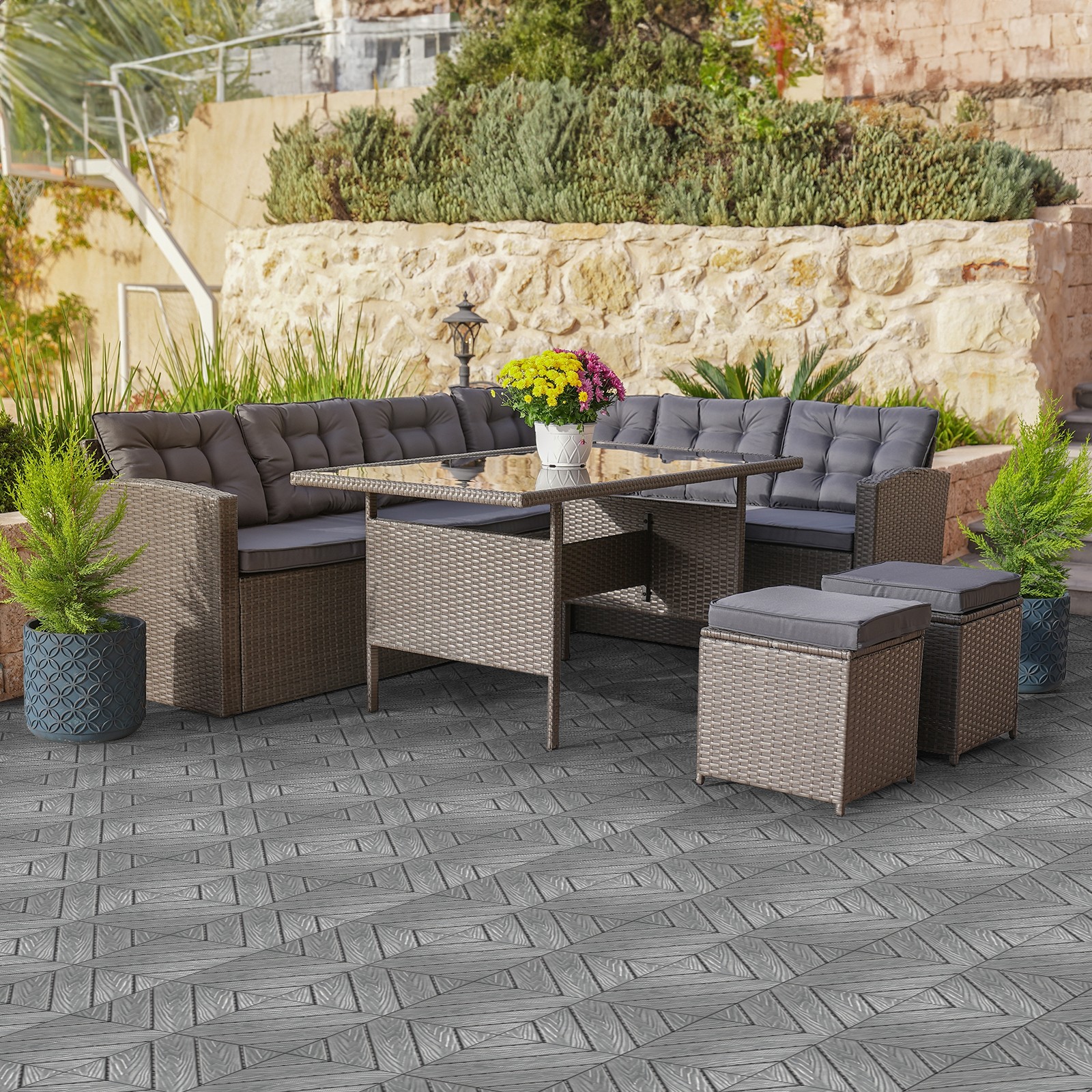 27Pcs, Covers 26.16ft² Plastic Interlocking Deck Tiles Waterproof Flooring Tiles