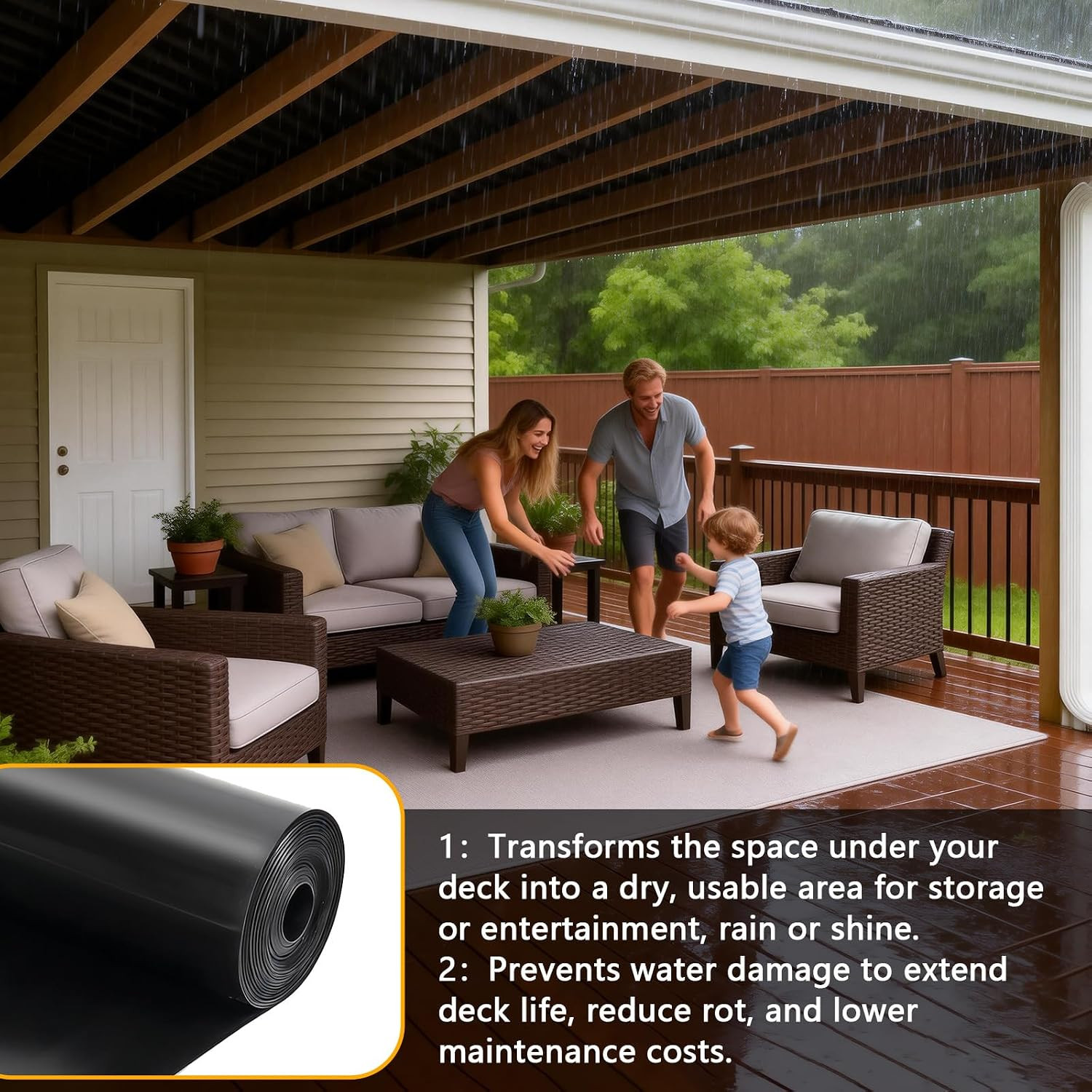 1PCS 50 Ft X 20 Inches Black under Deck Drainage System Trough Deck, Fit for 16“