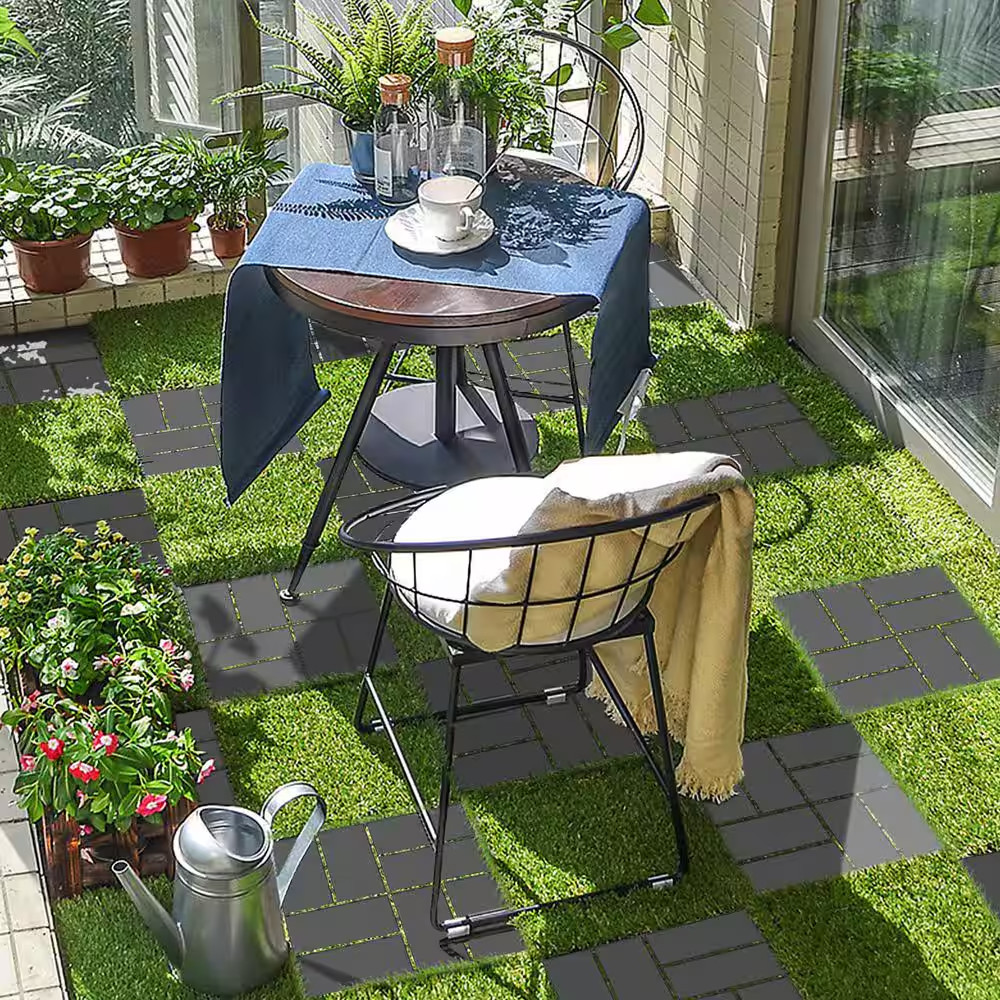 Dark Grey Plastic [12″X12″] X [0. 75In] Deck Tiles, 9 Tiles/Case (9 Sq. Ft. )