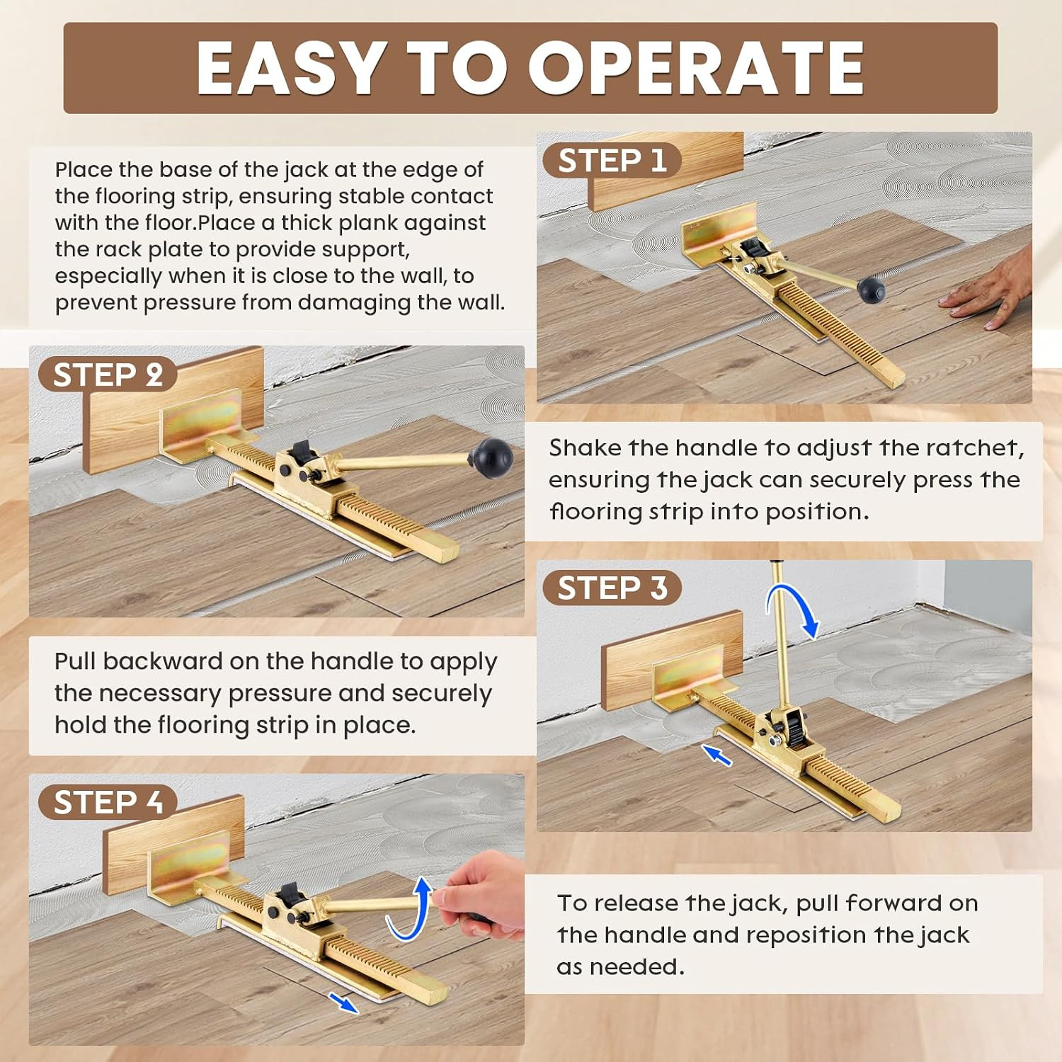 2 Pack Upgraded Flooring Jack with Felt Pads, Professional Hardwood Flooring Ins