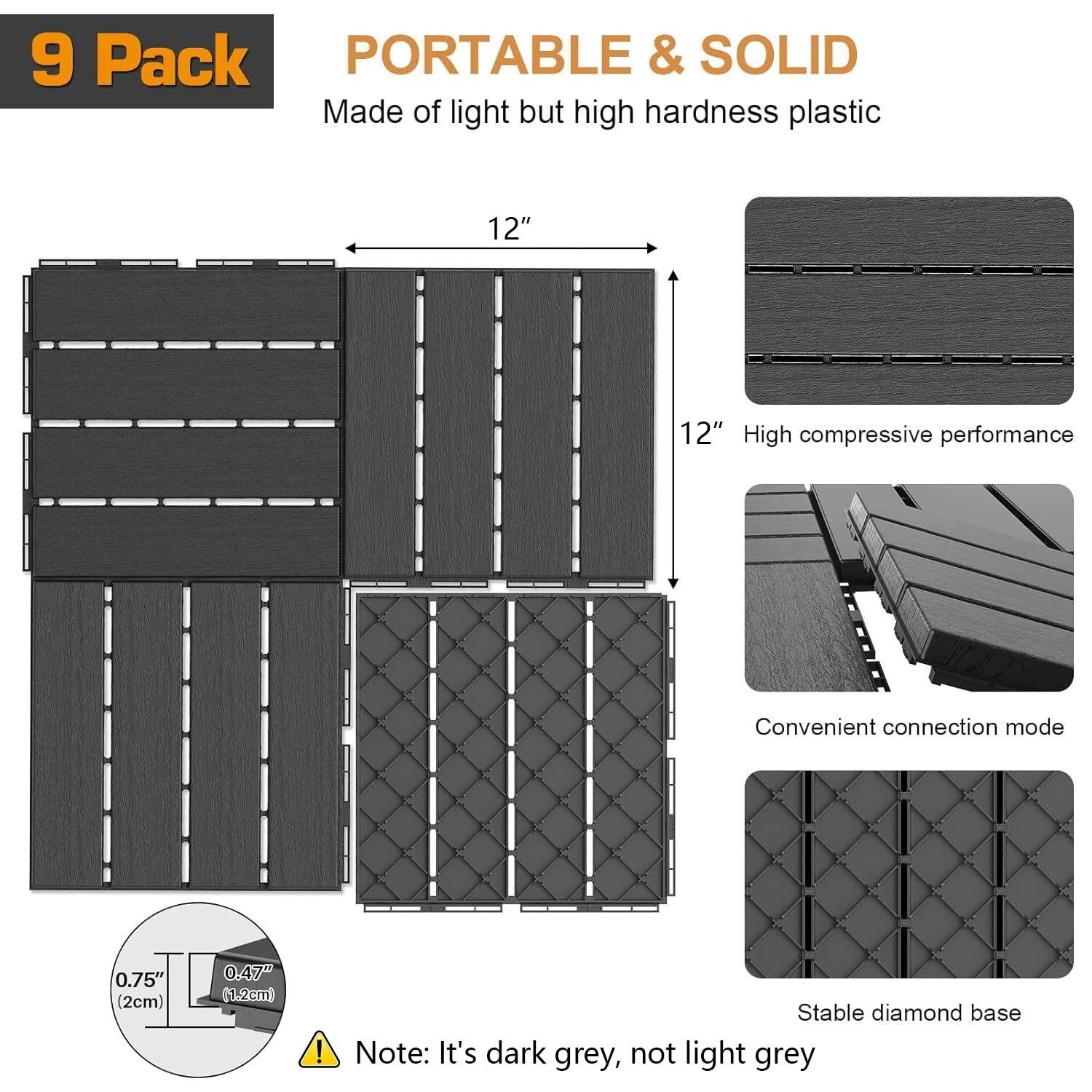 Lightweight Interlocking Plastic Deck Tiles, 9 Pack – Stylish Outdoor Flooring