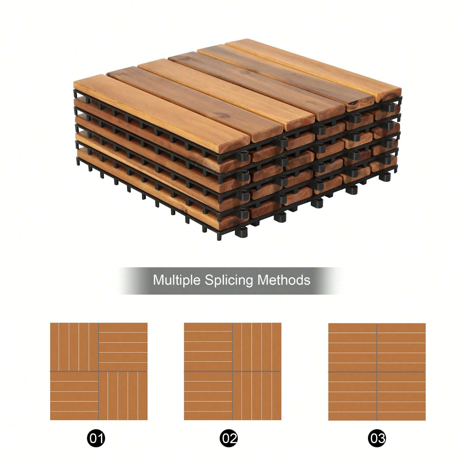 New 10Pcs Acacia Wood Interlocking Deck Tiles 12″x12″ Patio Flooring