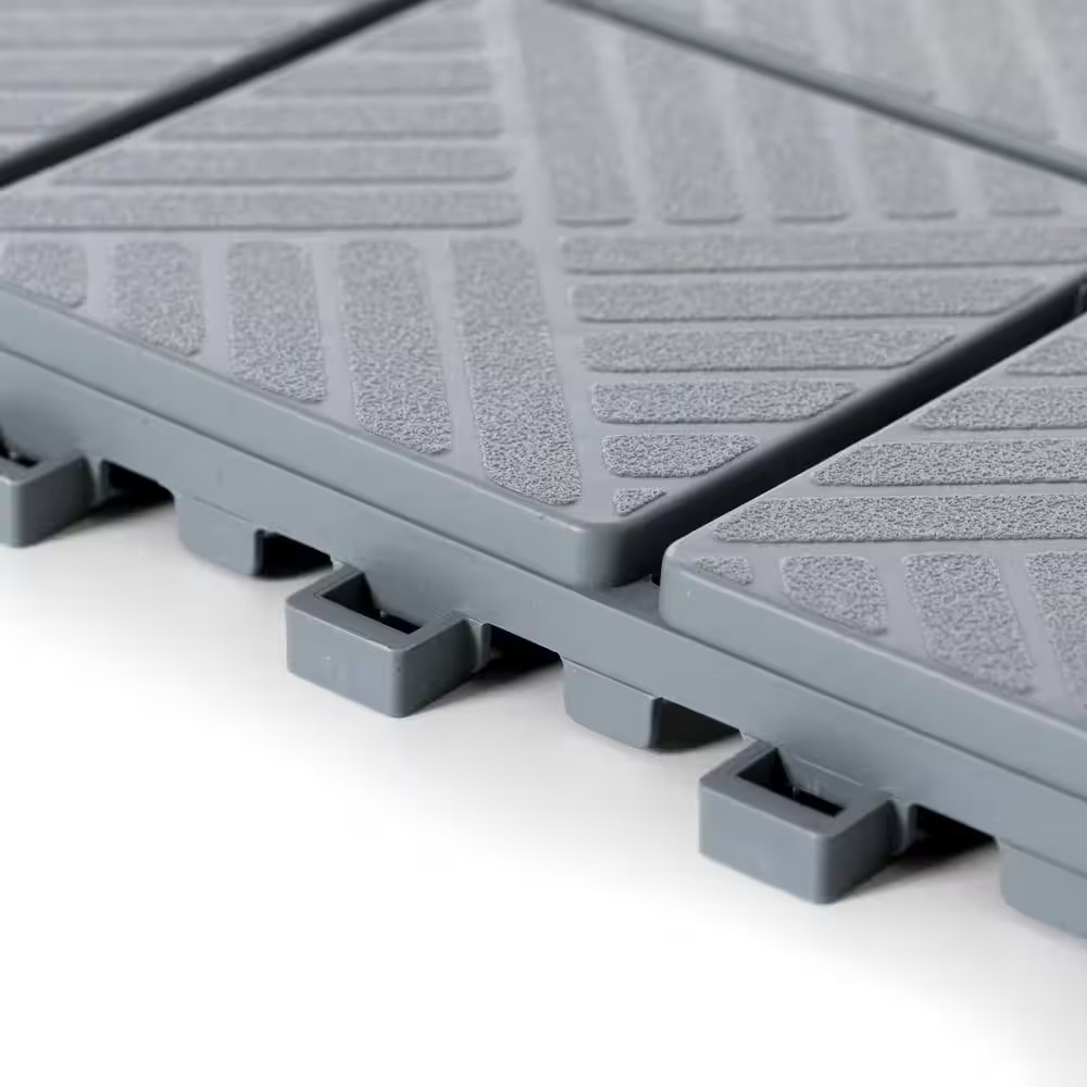 Gray Plastic Interlocking Garden Path Tiles Outdoor Flooring Decorative Floor Gr