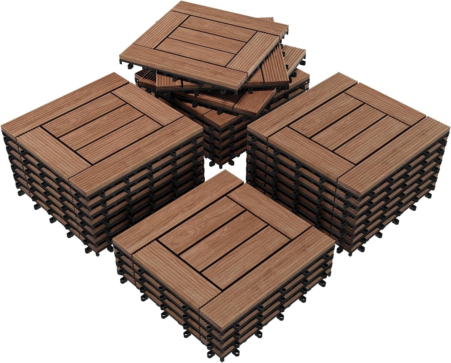 27PCS Patio Floor Tiles Outdoor Interlocking Deck 12 x 12in,Brown | Outdoor Floo