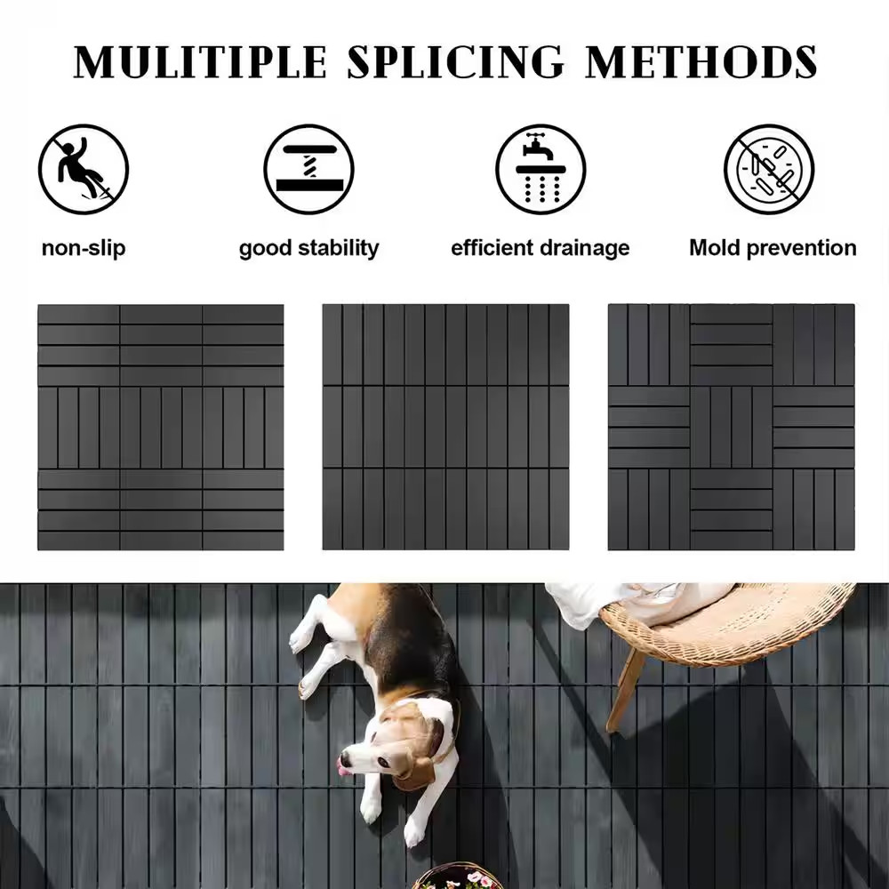 12 In.W X 12 In. L Outdoor Striped Pattern Square Plastic Interlocking Flooring