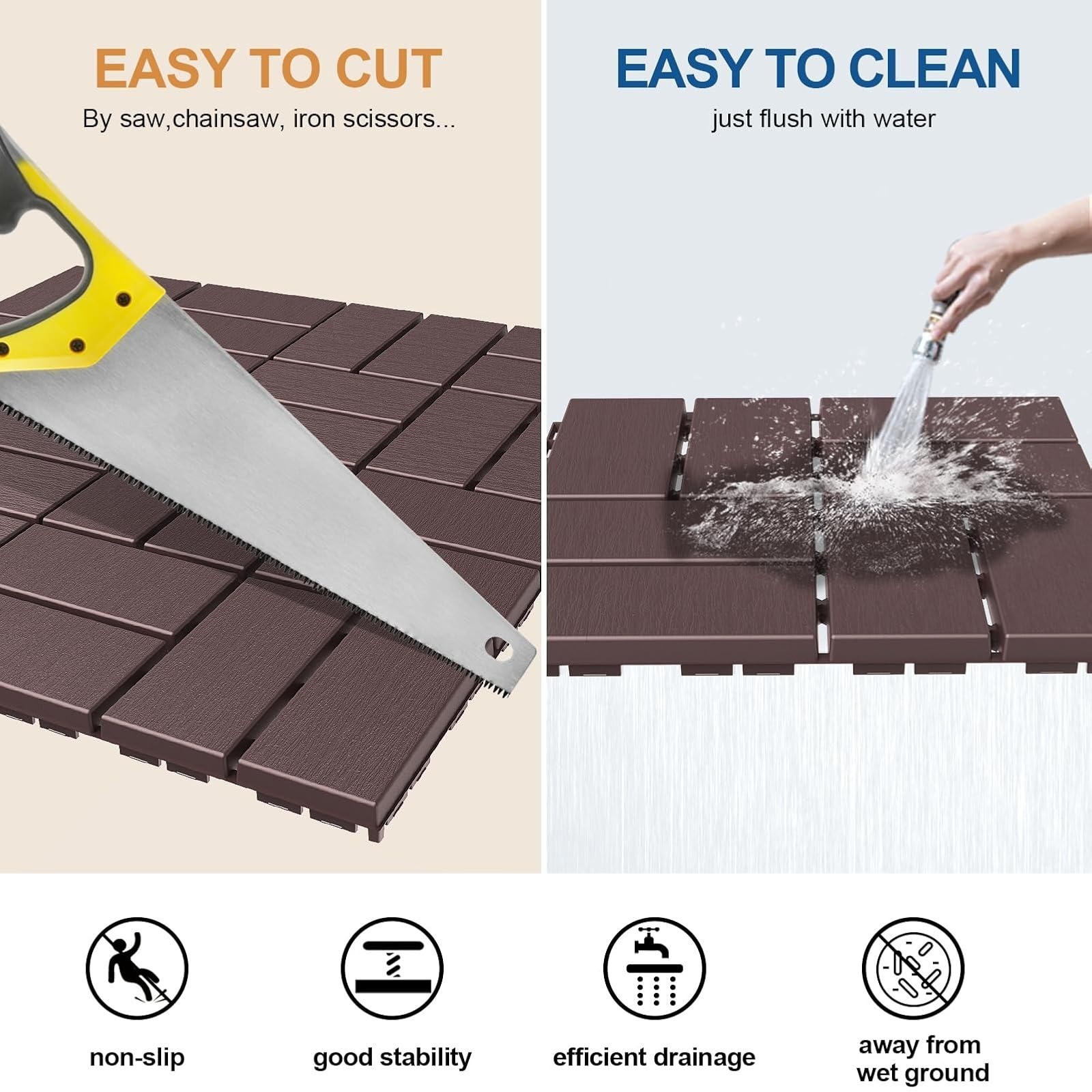 Plastic Interlocking Deck Tiles, 9 Pack Outdoor Patio Flooring, 12″x12″ Interloc