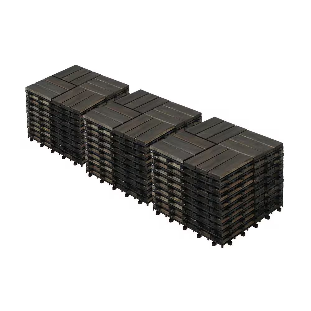 30-Pack 12 In. X 12 In. Dark Brown Square Outdoor Acacia Wood Interlocking Deck