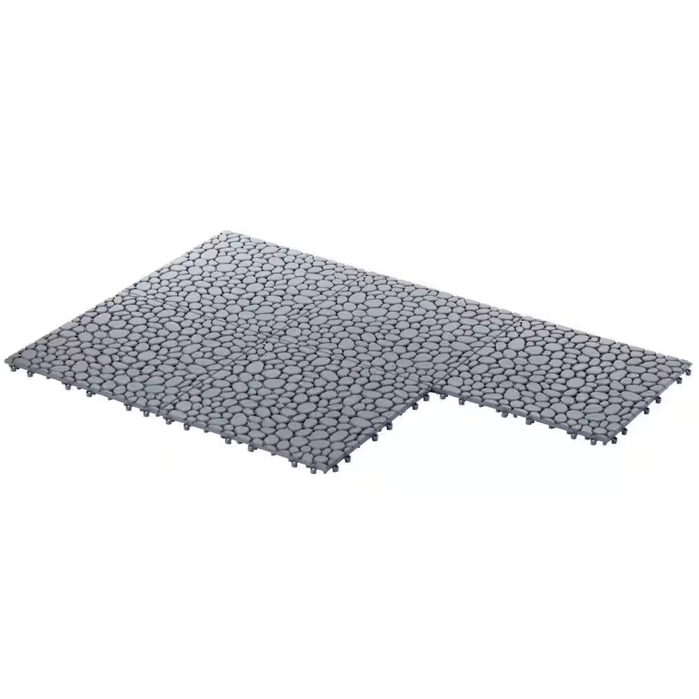 Plastic Interlocking Cobbled Stone Look Garden Pathway Tiles, Decorative Floor G