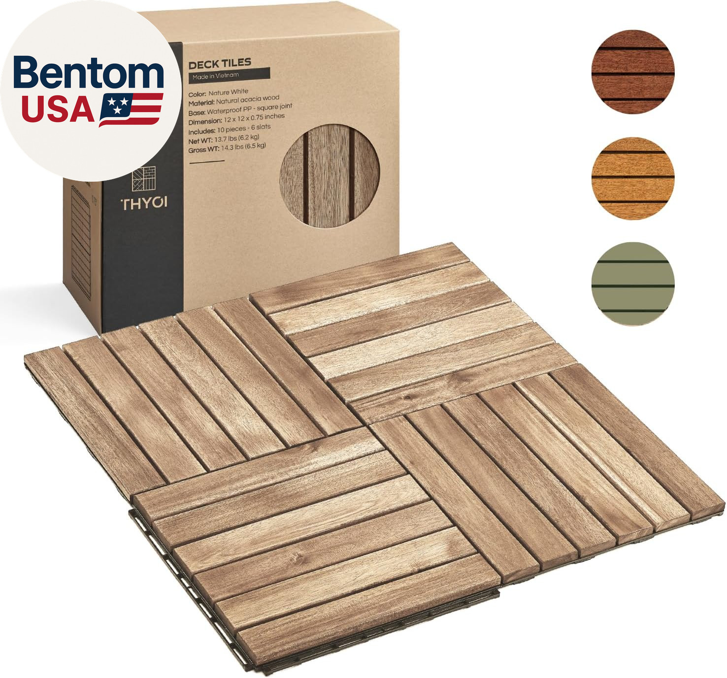 Premium Deck Tiles, Patio Flooring – Outdoor Waterproof Acacia Wood Tiles for Al