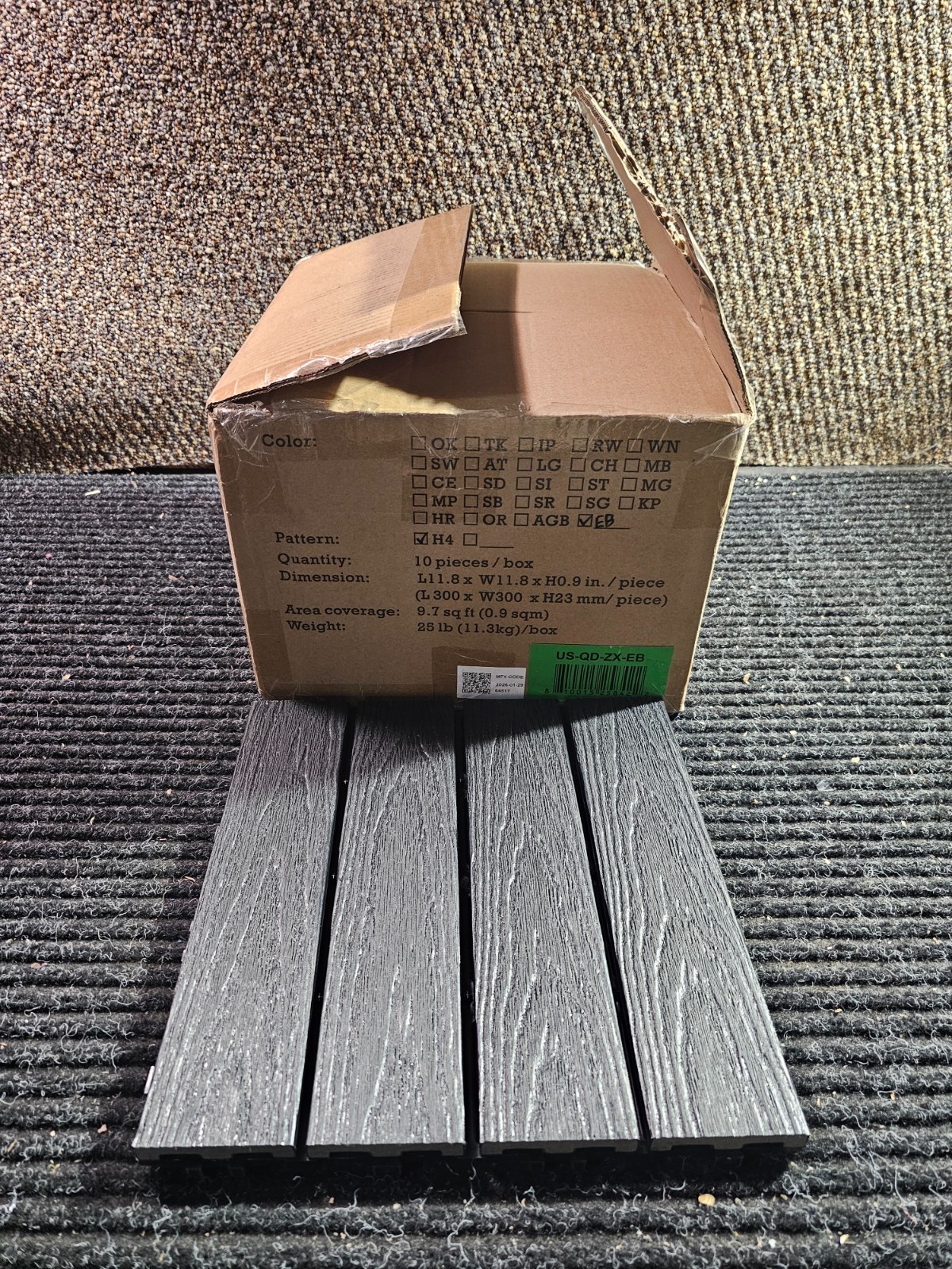 (QTY 10) NewTechWood US-QD-ZX-EB Composite Deck Tiles 12″ x 12″ Charcoal