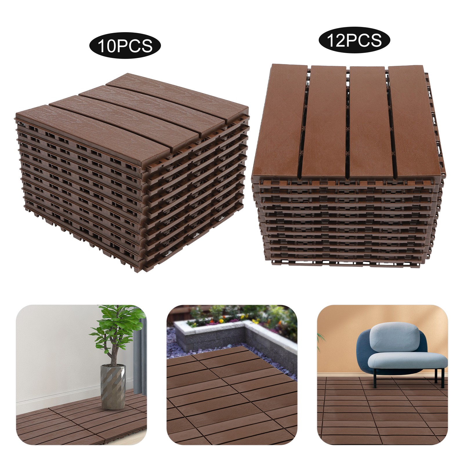 12” Outdoor Living Patio Deck Tiles, Plastic Outdoor Flooring Interlocking