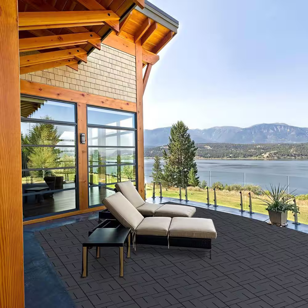 Dark Grey Plastic [12″X12″] X [0. 75In] Deck Tiles, 9 Tiles/Case (9 Sq. Ft. )