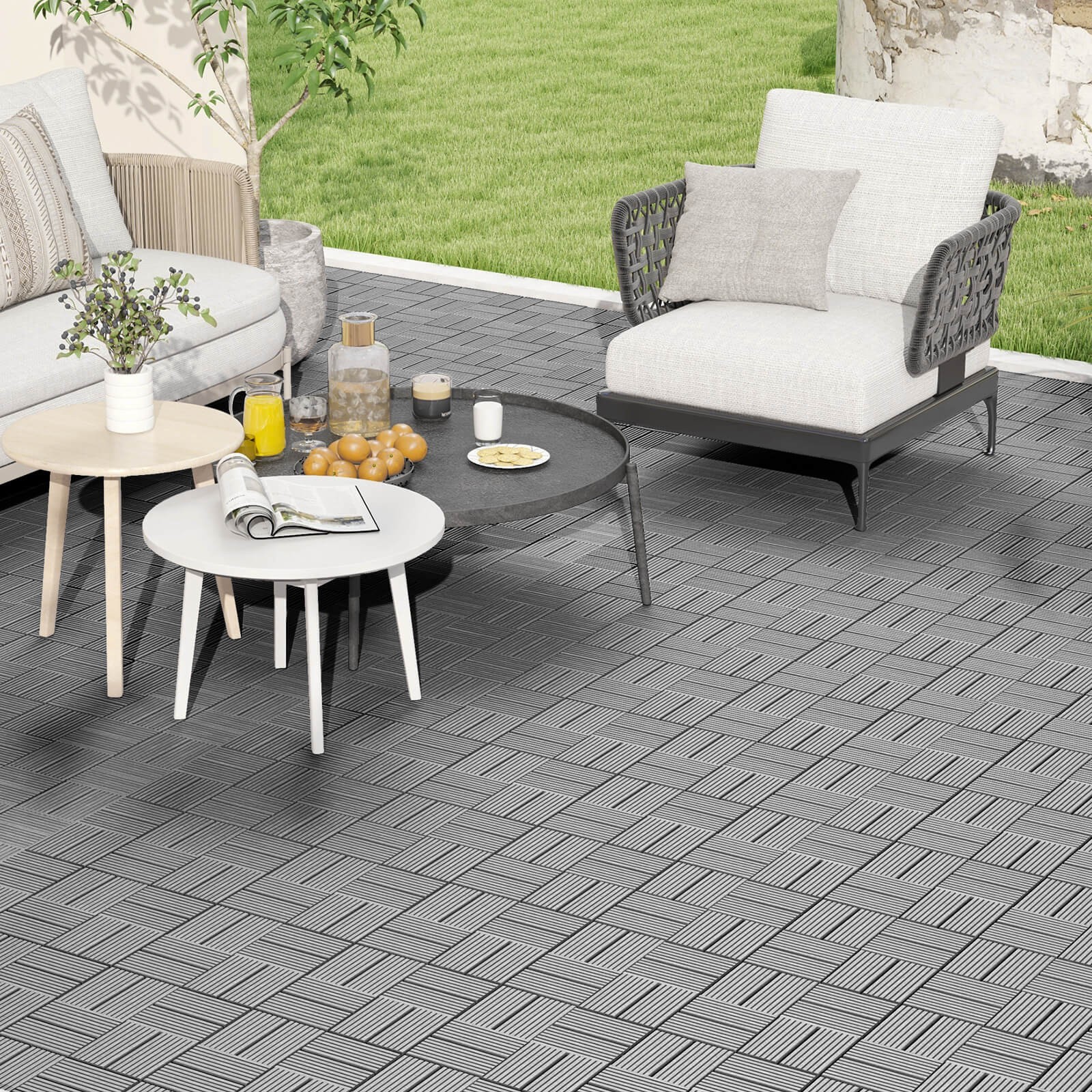 18PCS Interlocking Deck Tiles 12″ x 12″ Waterproof All Weather Flooring Covering