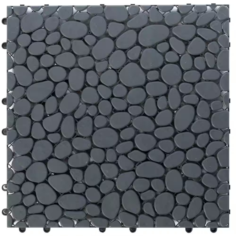 Plastic Interlocking Cobbled Stone Look Garden Pathway Tiles, Decorative Floor G