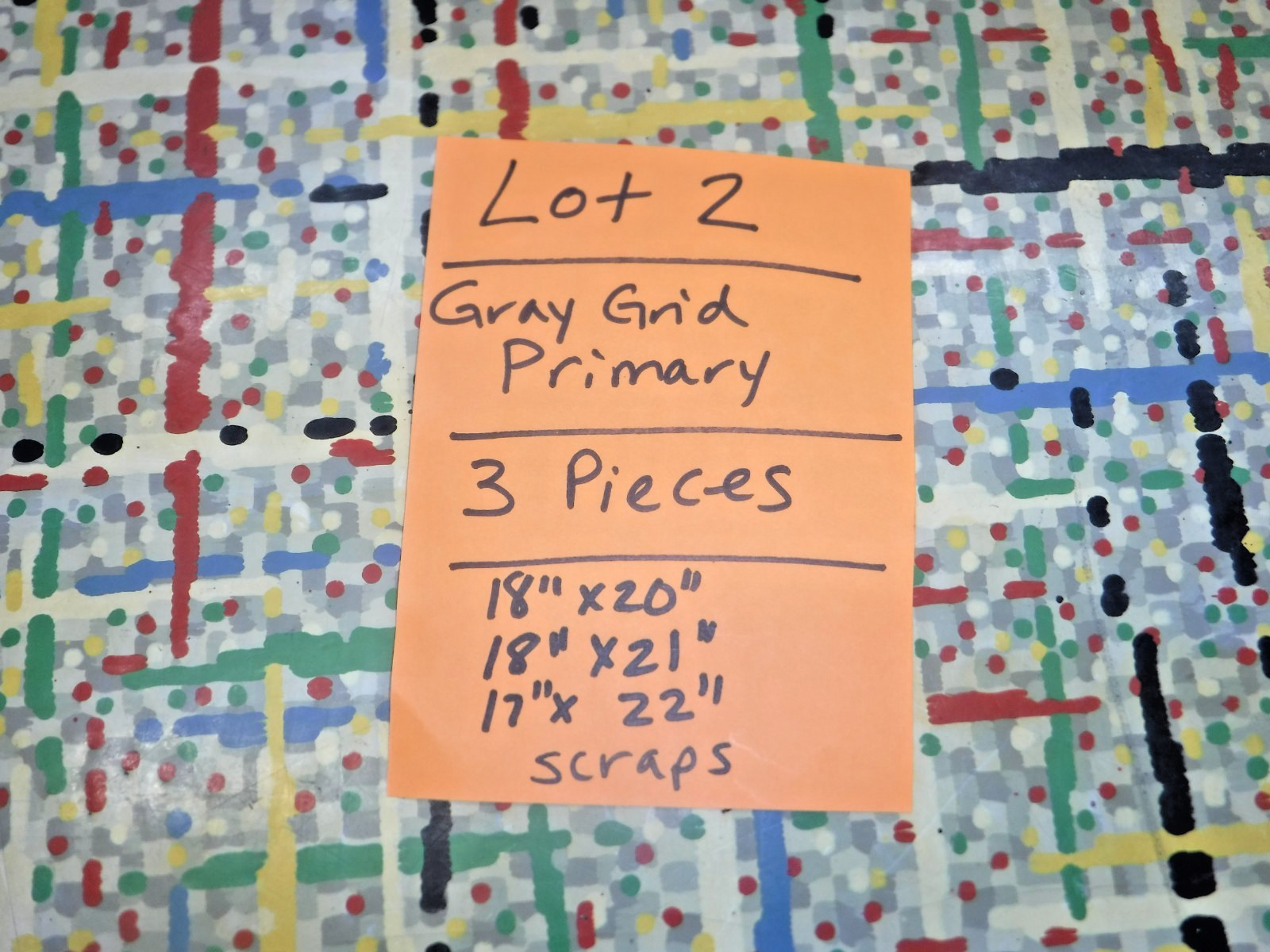 VTG~LINOLEUM FLOORING~MCM~GRAY GRID~PRIMARY~3 SCRAPS~UPCYCLE~ARTS & CRAFTS~LOT 2