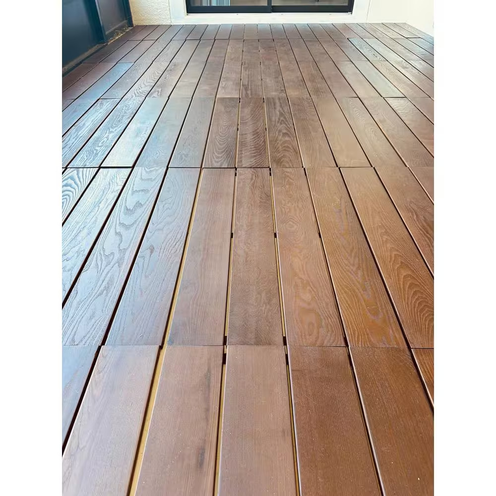 Roll Deck 4 Ft. X 32 In. Non-Slip Thermo-Treated Wood Deck Tile in Brown (1-Piec
