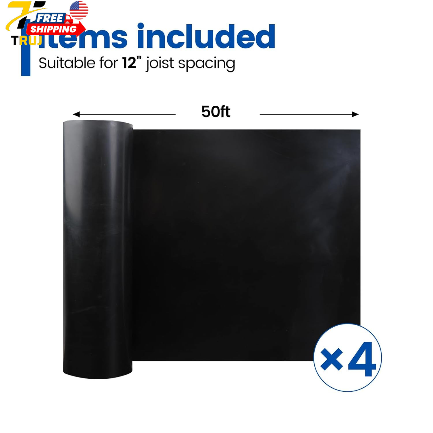4 PCS 50FT Black under Deck Drainage System Trough HDPE Waterproofing Membrane F