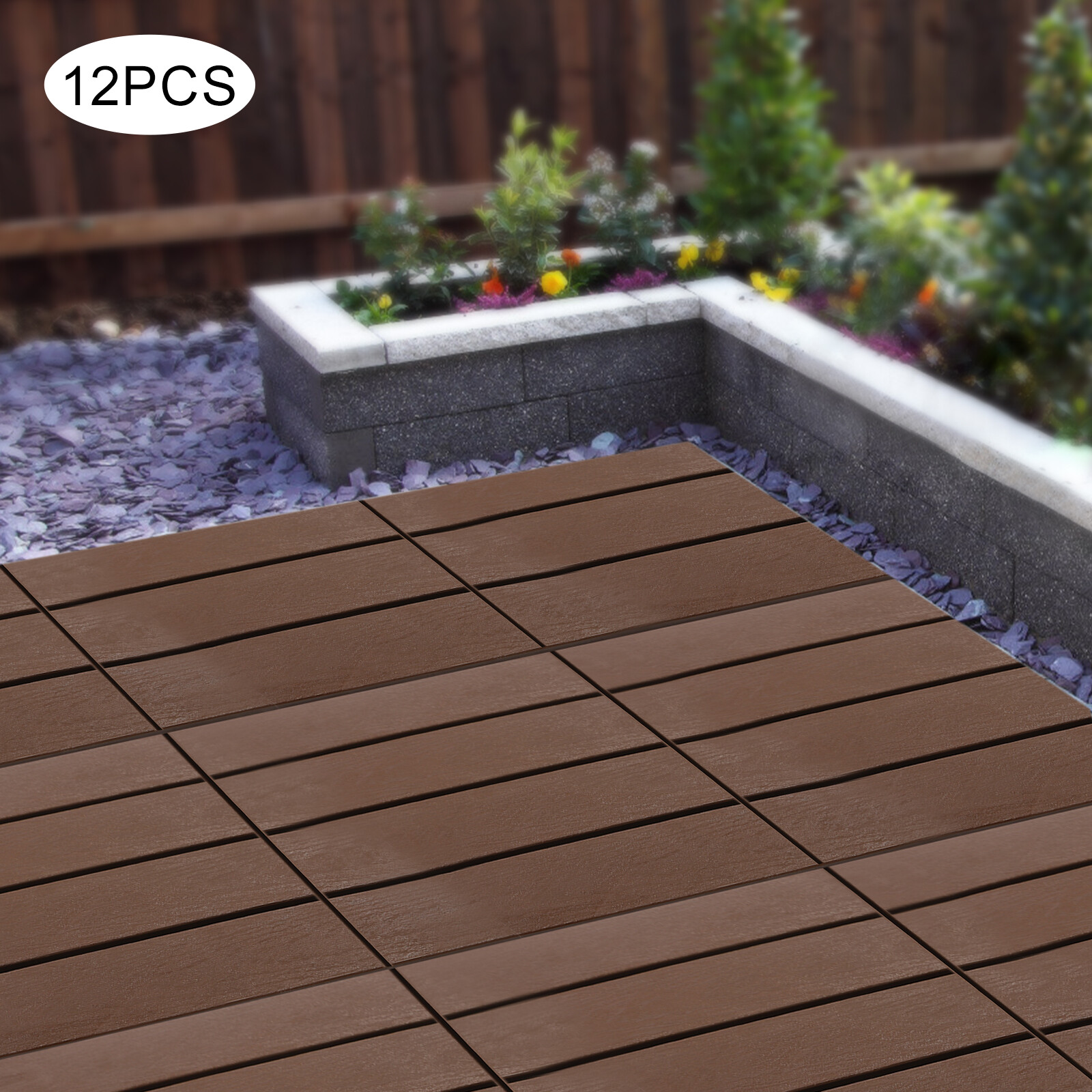 Balcony Flooring 12-Pack Interlocking Deck Tiles 12x12in Floor Tiles Flooring