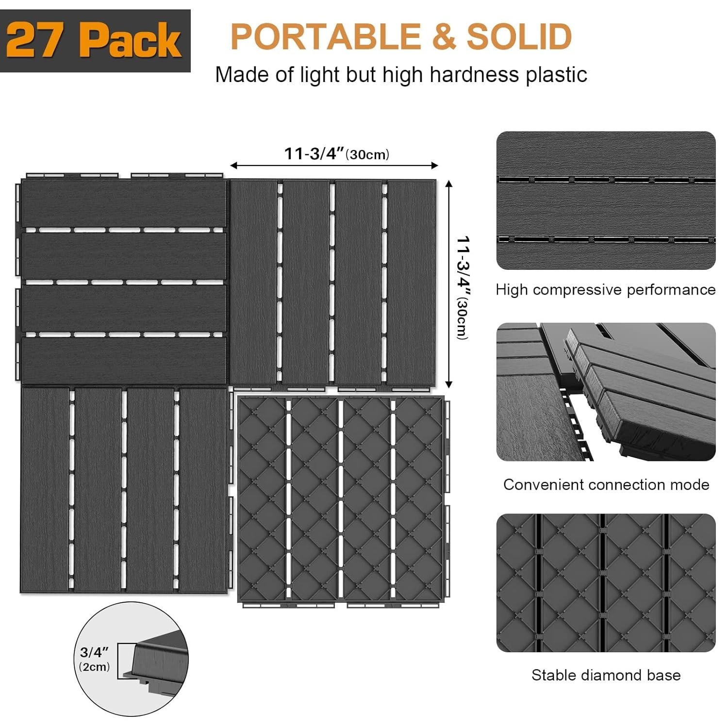 Dark Grey Outdoor Interlocking Tiles