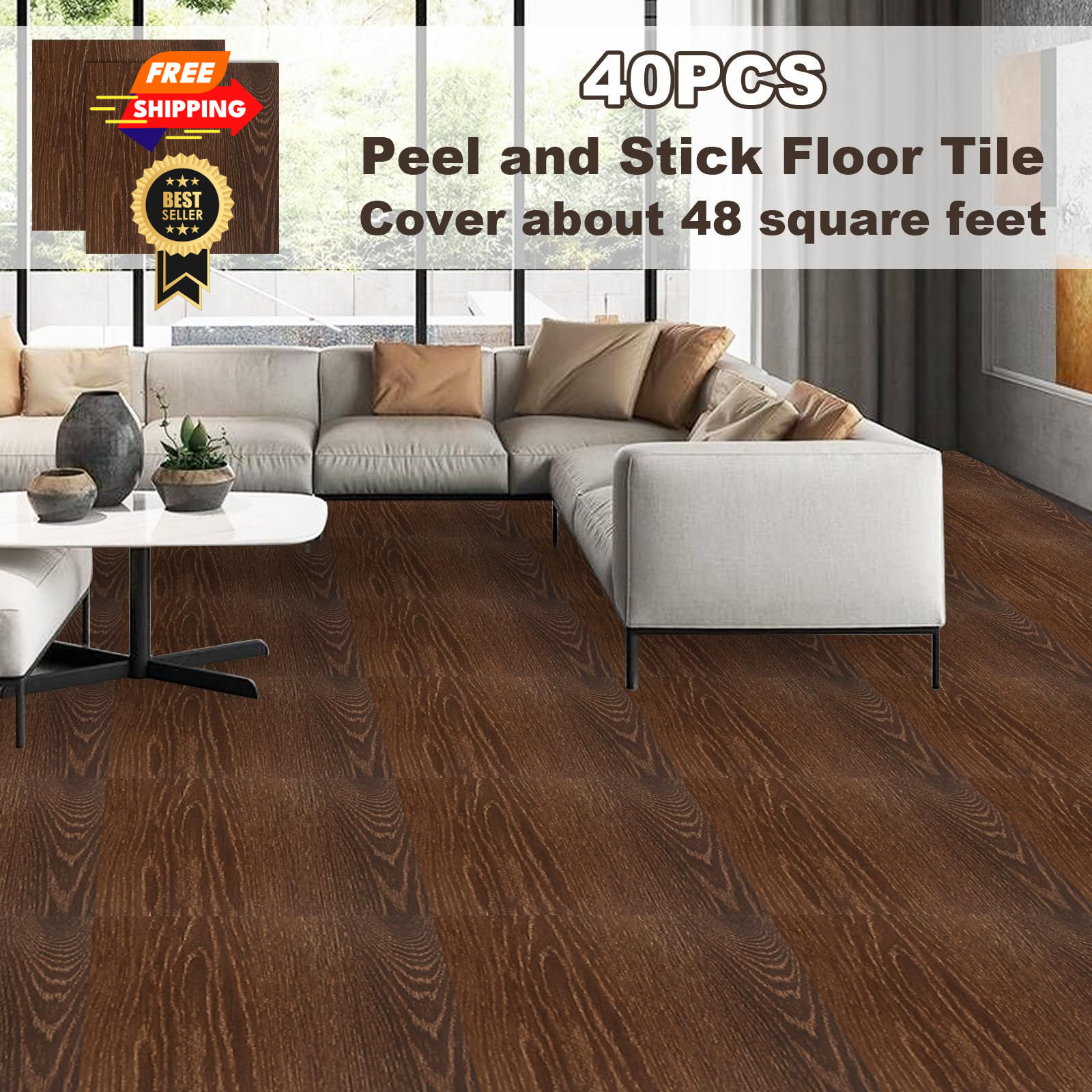 JMIATRY 40PCS 12×12 In Peel And Stick Floor Tile Walnut Wood Vinyl Brown
