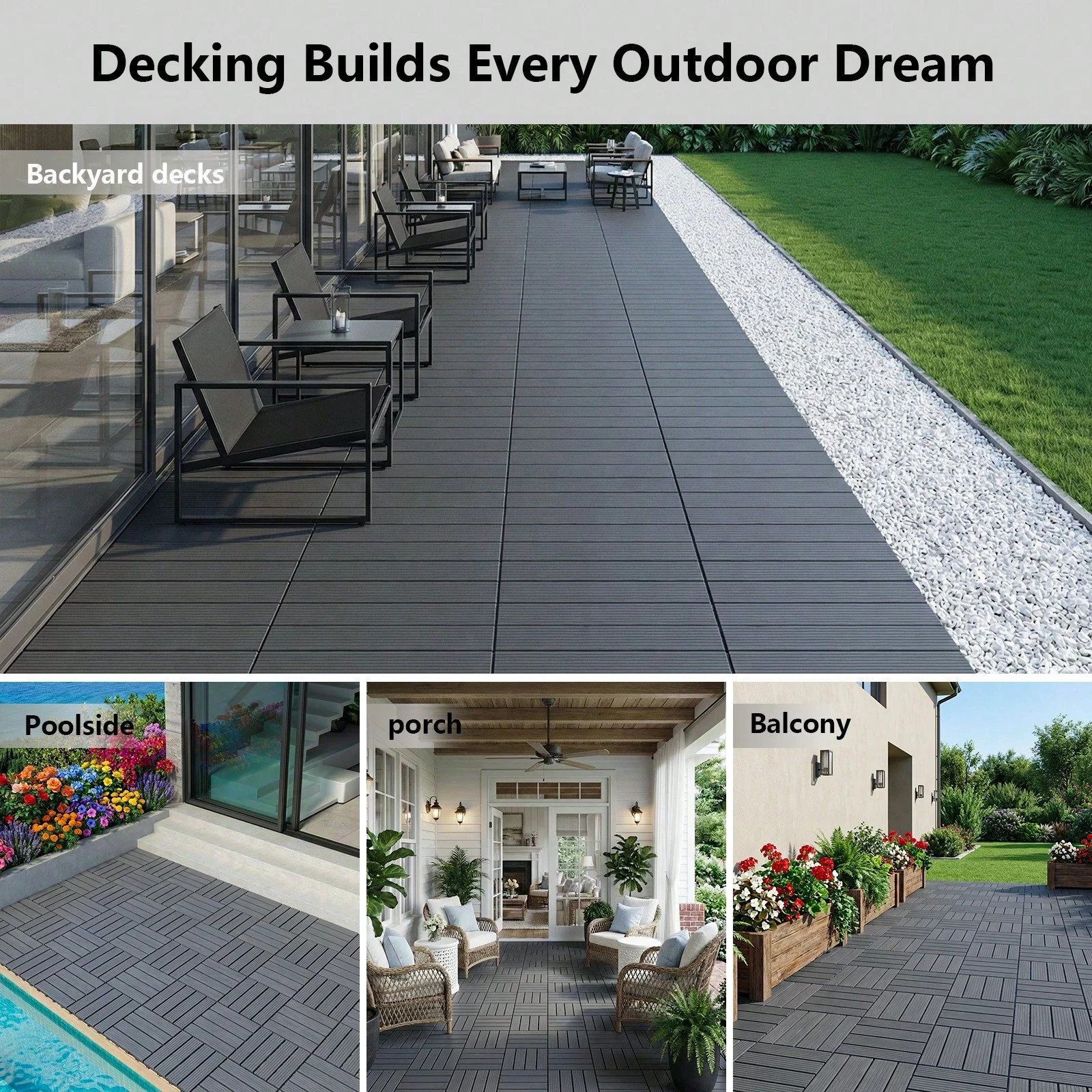 44 Pcs Plastic Interlocking Deck Tiles 12×12 Waterproof Outdoor Patio Floor New