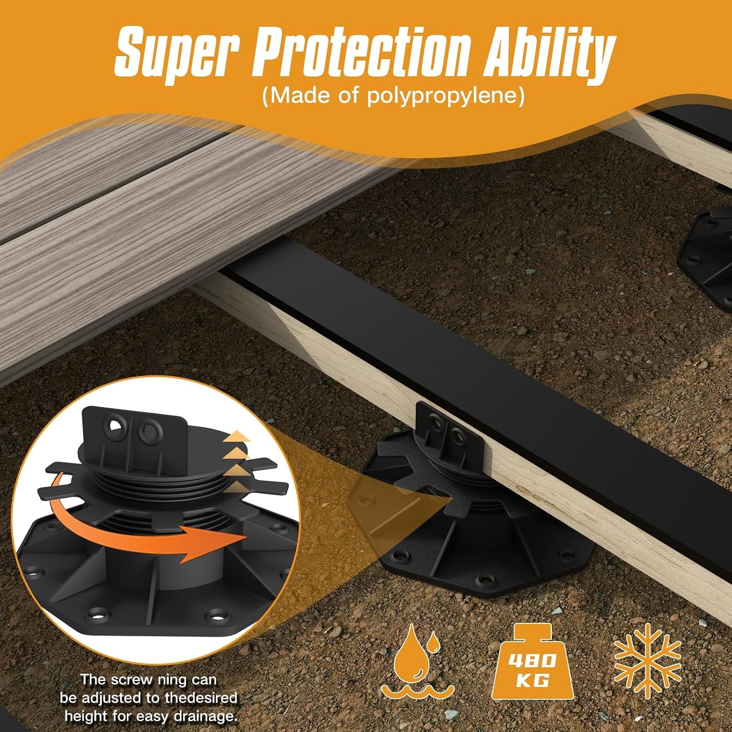 24-Pack Adjustable Deck Support Pedestals, 1.18″–2.36″ (30–60 Mm), for 2×4 & 2×6