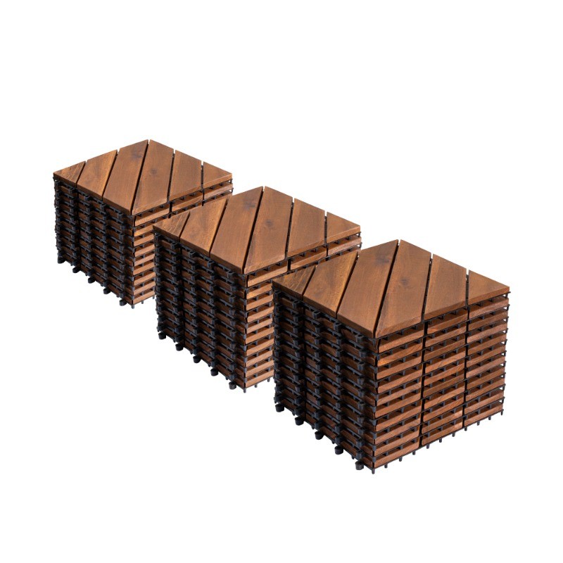 12″x12″ Acacia Wood Interlocking Deck Tiles Diagonal Pattern Outdoor