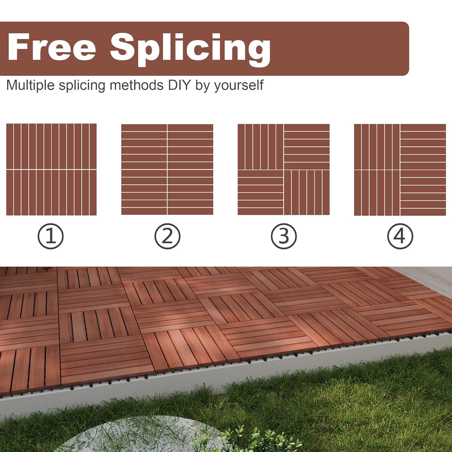 27 PCS Solid Acacia Wood Interlocking Deck Tiles 12″ x 12″ Waterproof Indoor